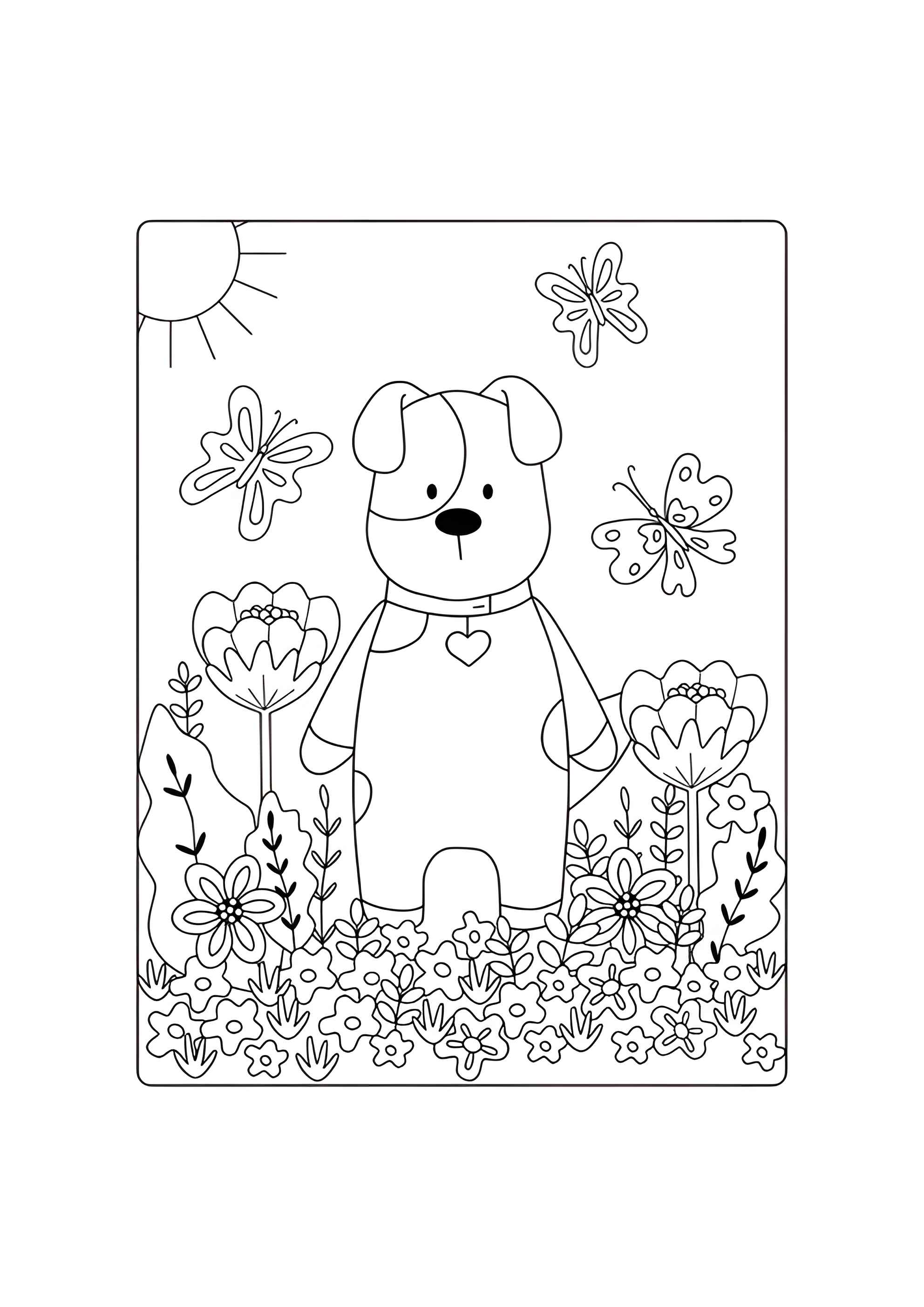 Раскраска Сказочная собака с цветами