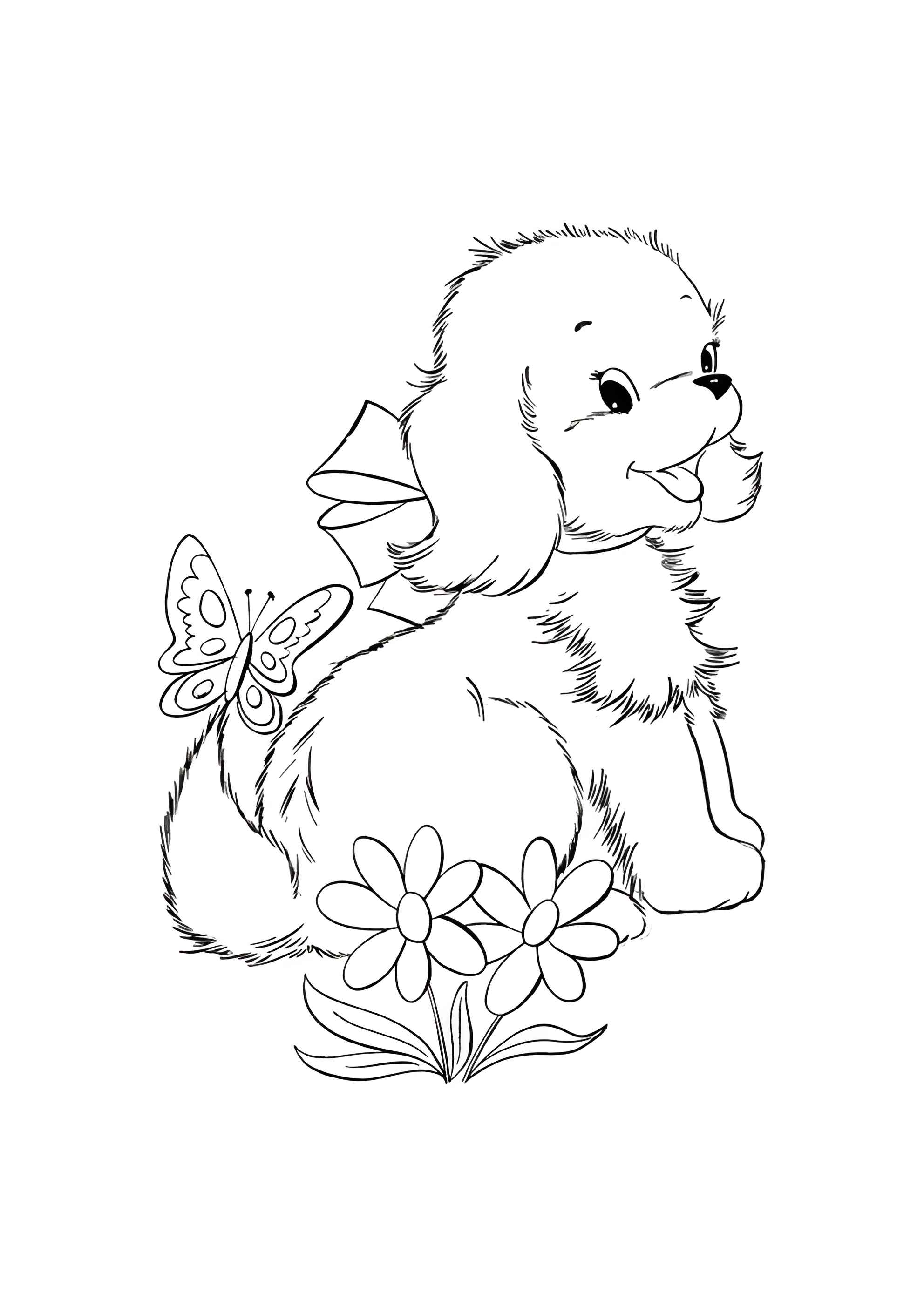 Раскраска Собачка и бабочка