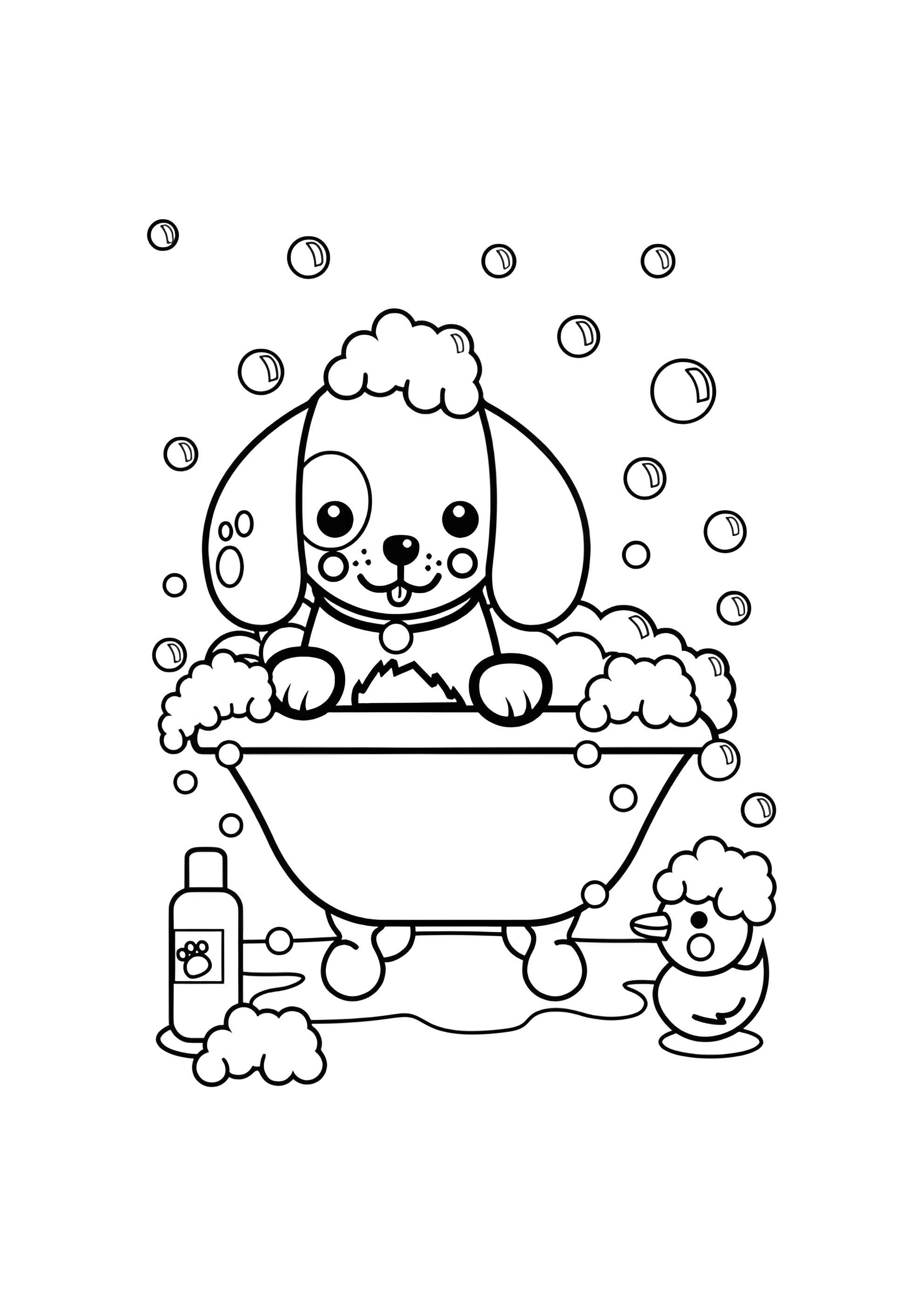 Раскраска Собачка в пенной ванне
