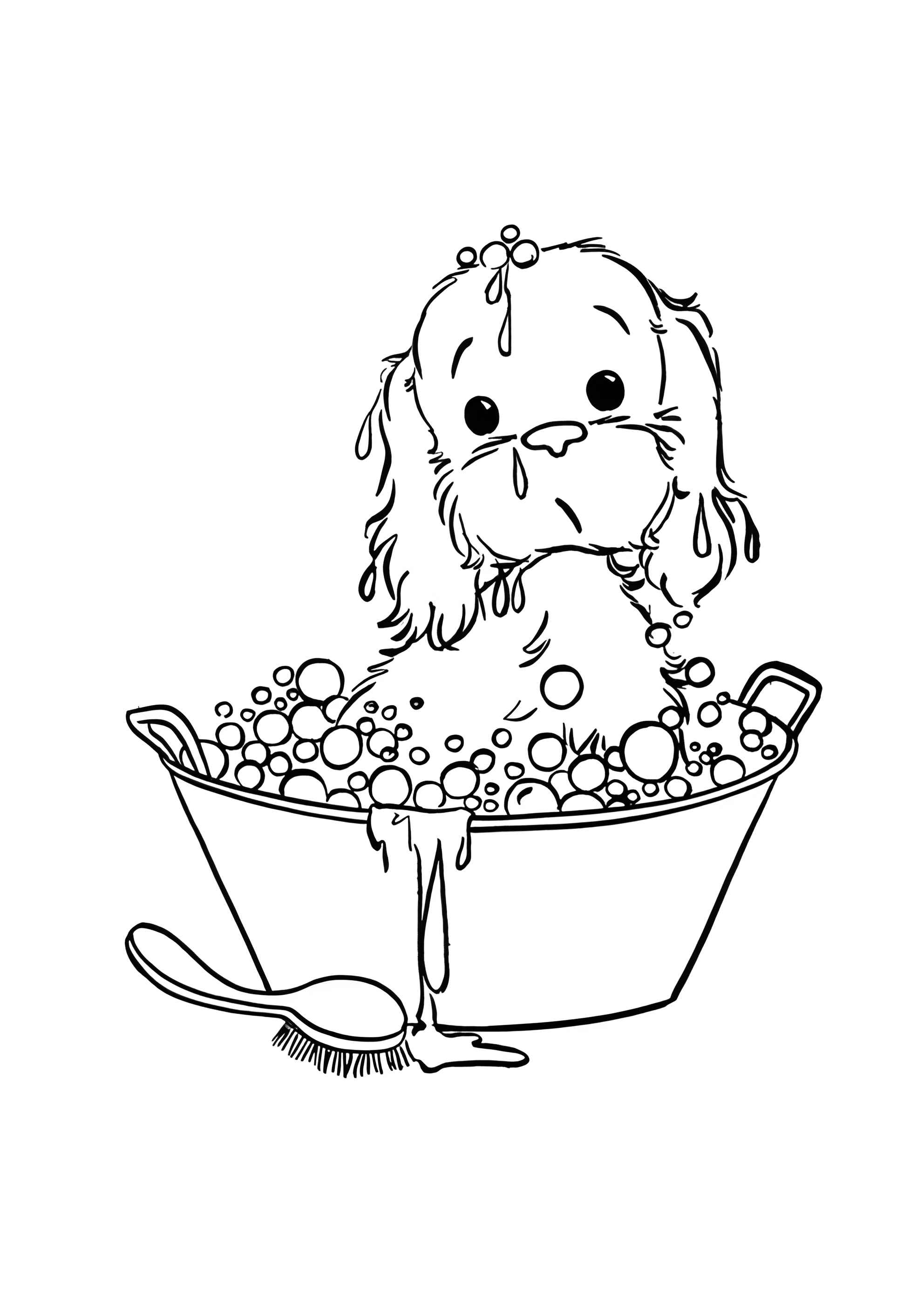 Раскраска Собачка вся в мыльной пене