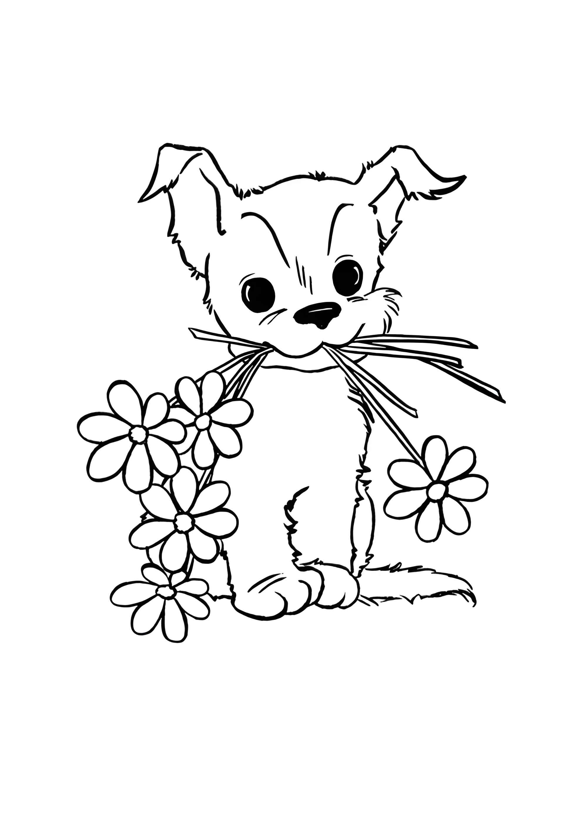Раскраска Собака и цветы