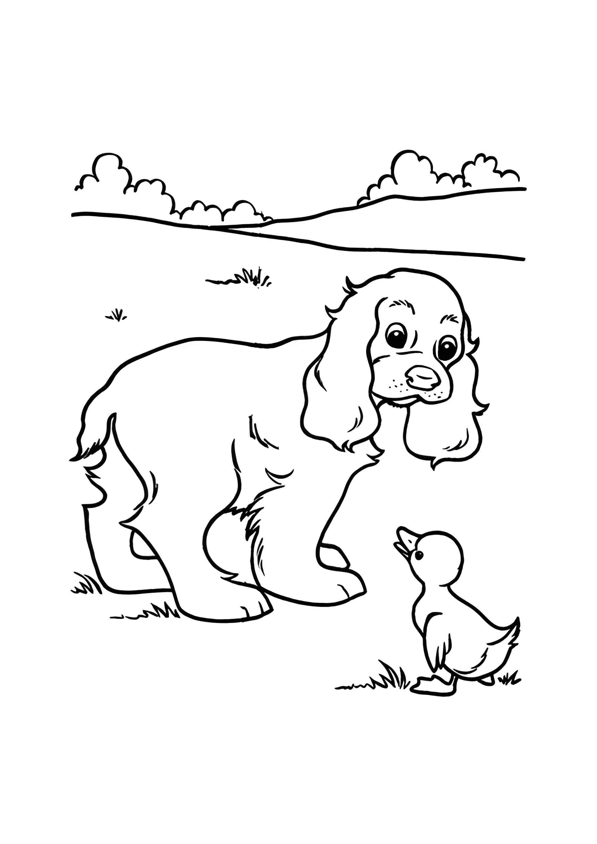 Раскраска Собака и уточка