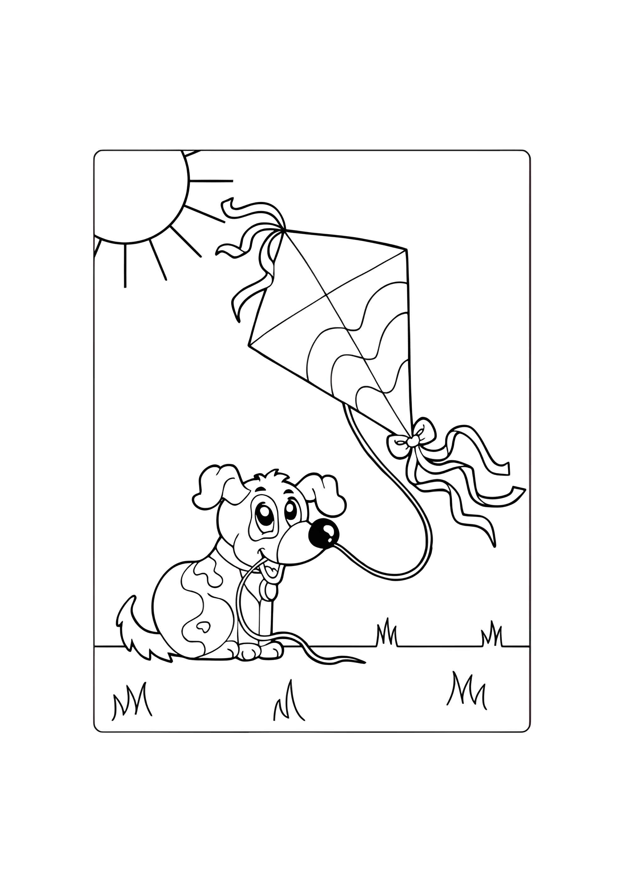 Раскраска Собака и воздушный змей