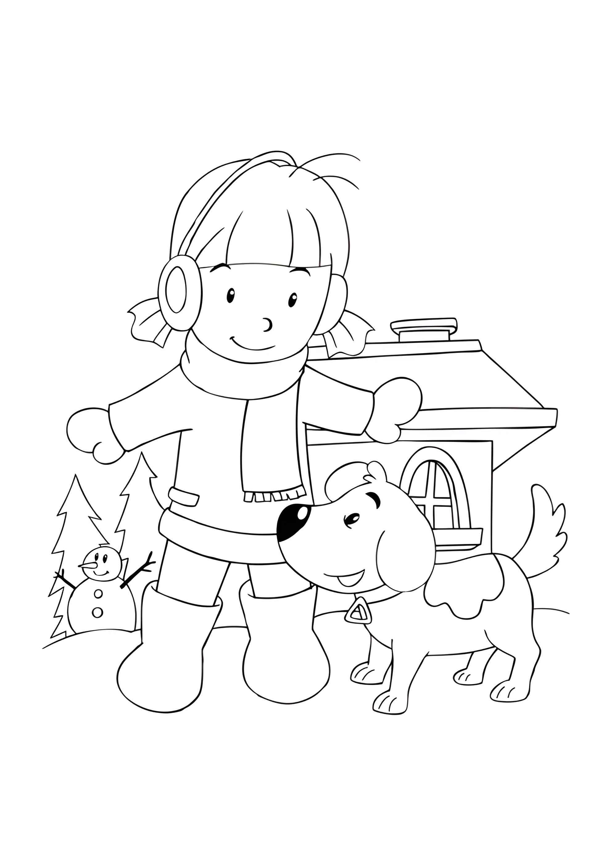 Раскраска Собака и зимние игры