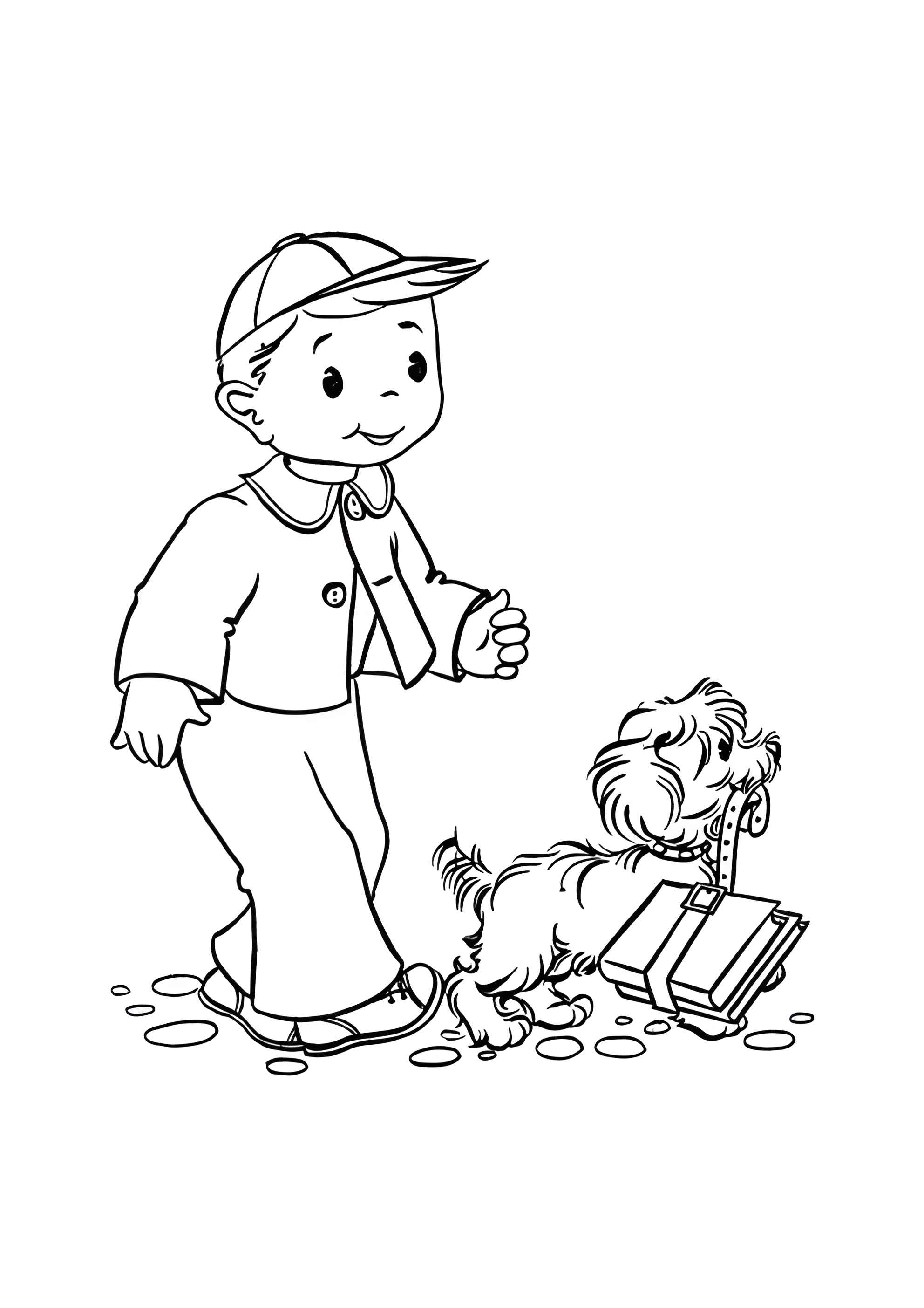 Раскраска Собака идёт в школу