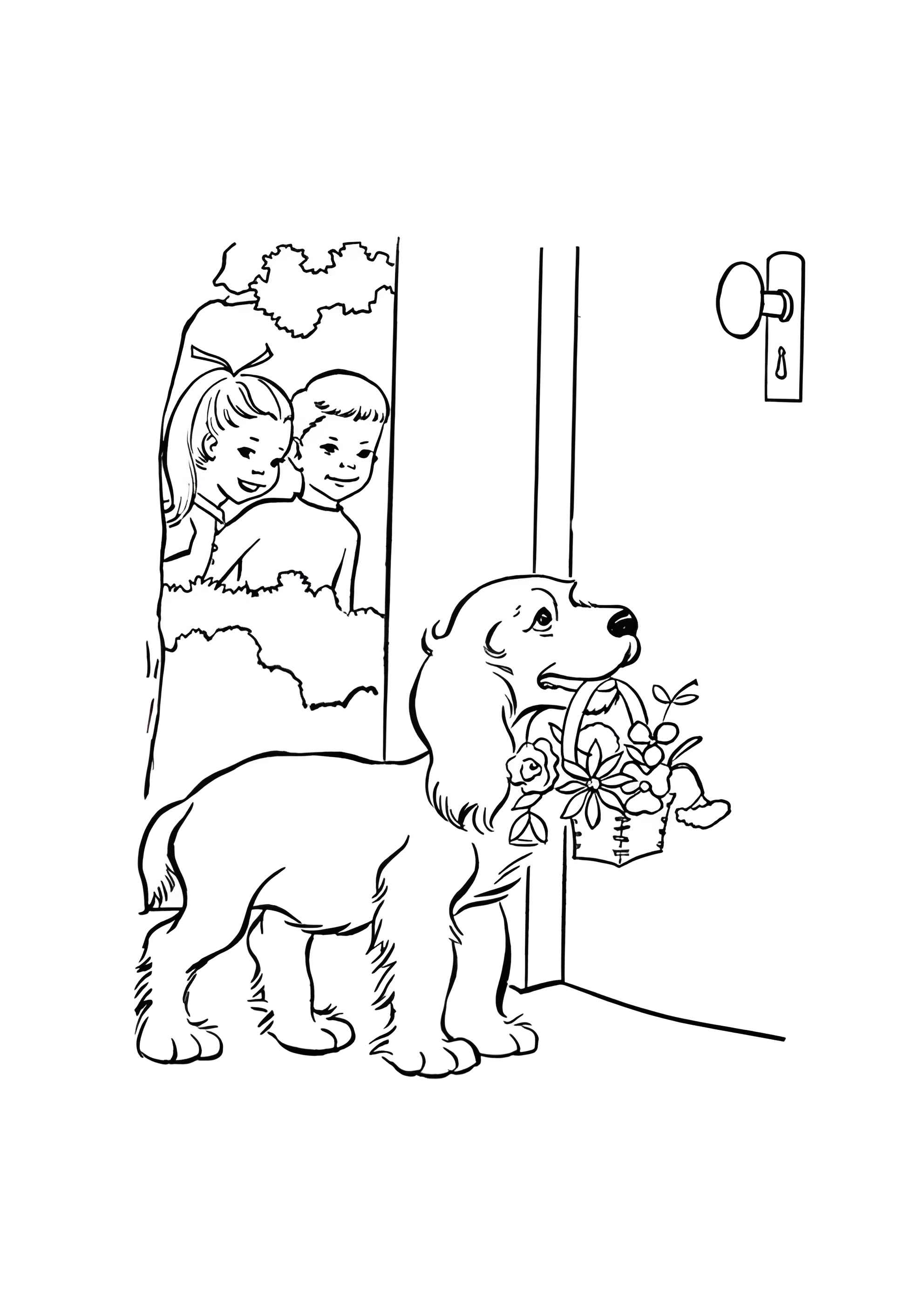 Раскраска Собака принесла подарок