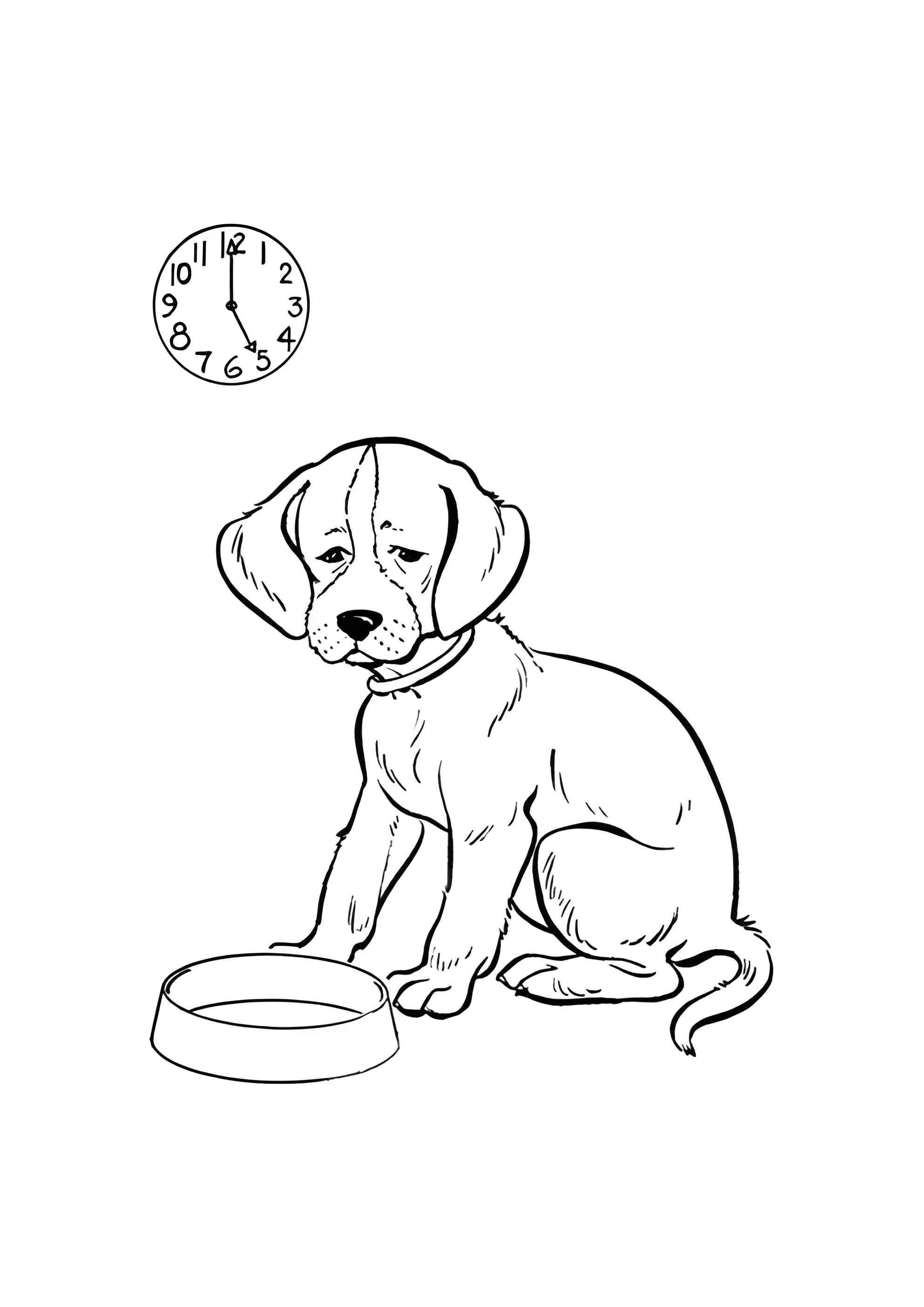 Раскраска Собака расстроилась, увидев пустую миску