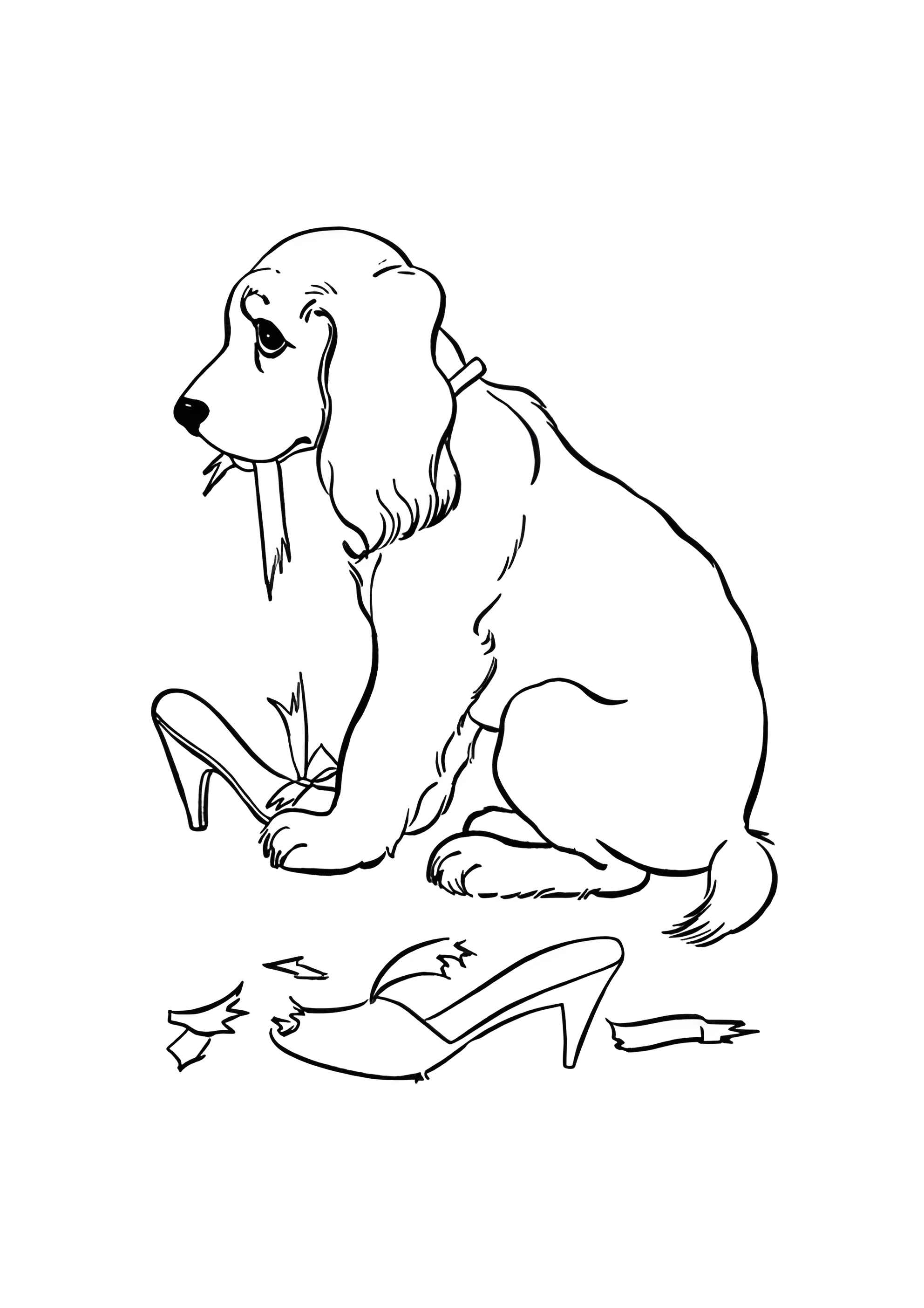 Раскраска Собака разгрызла туфли