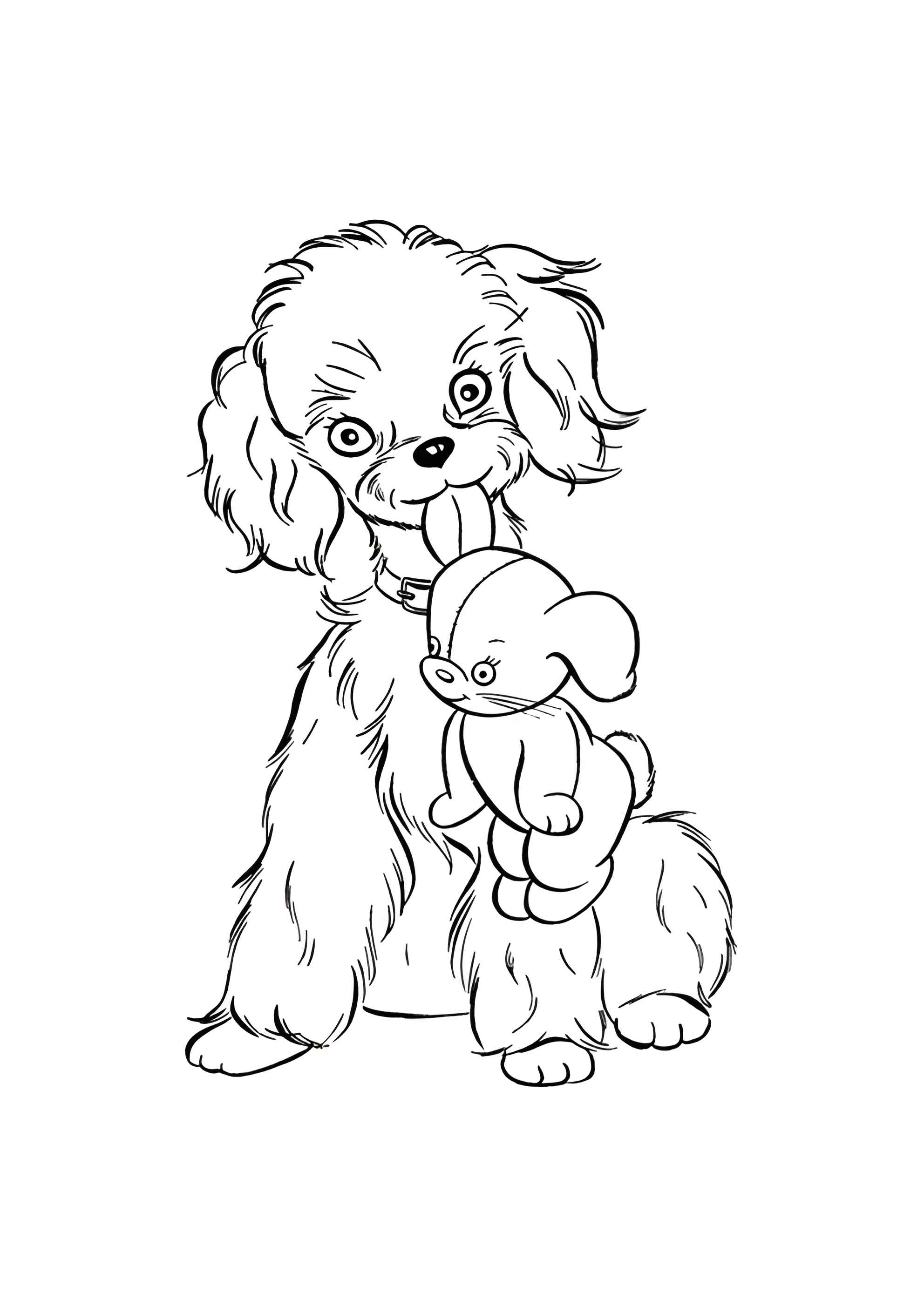 Раскраска Собака с игрушкой