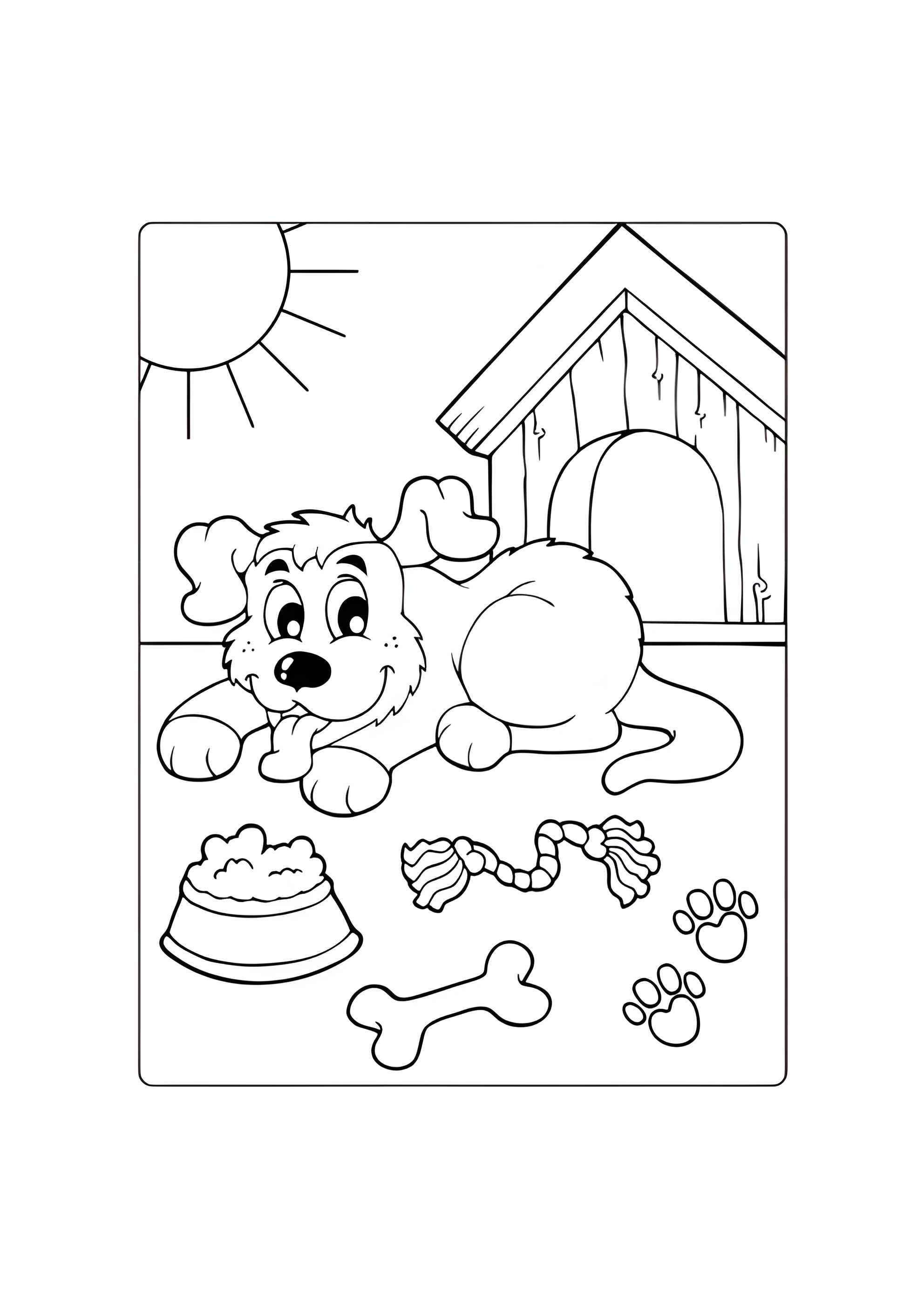 Раскраска Собака с косточкой возле будки