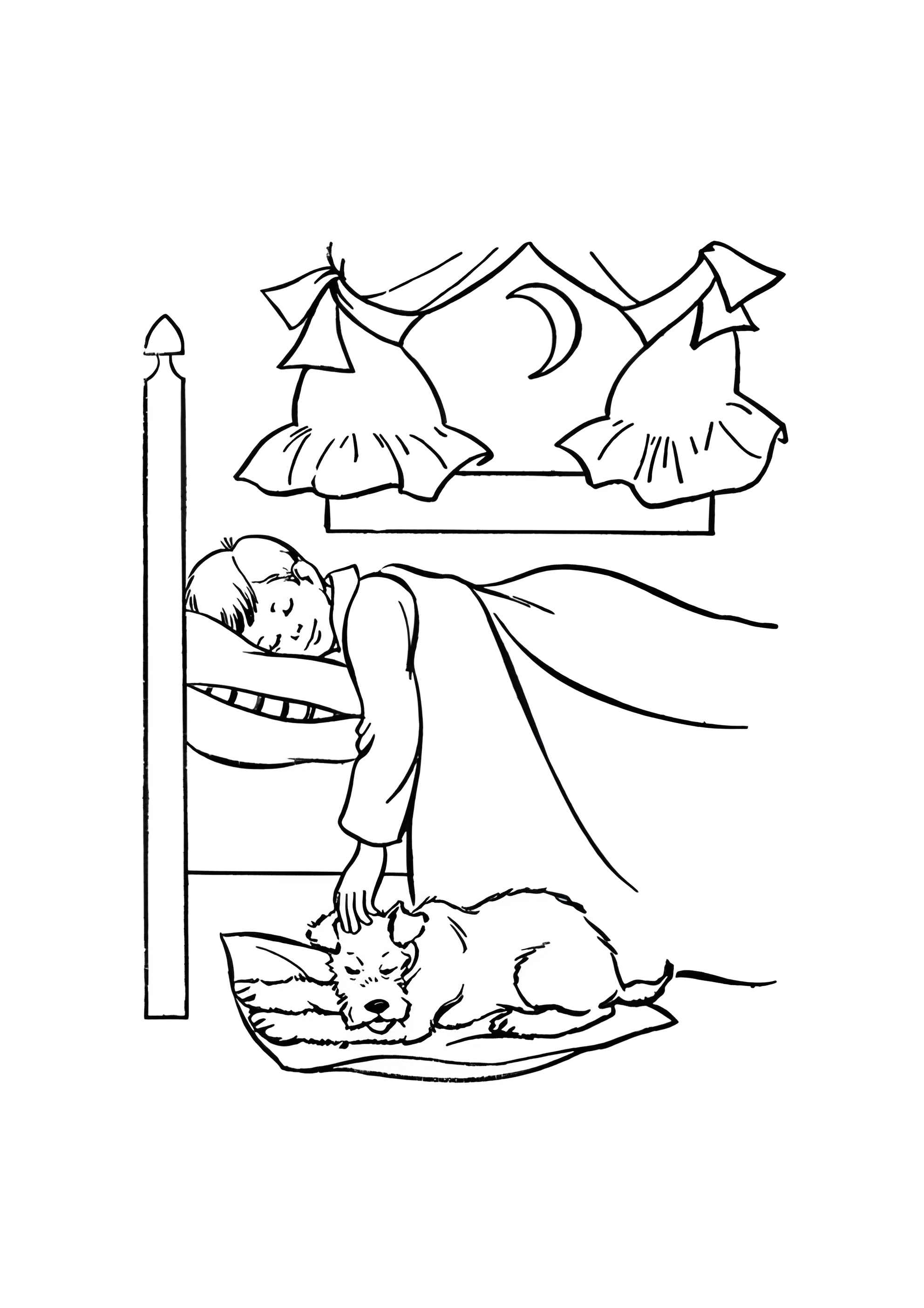 Раскраска Собака спит возле хозяина