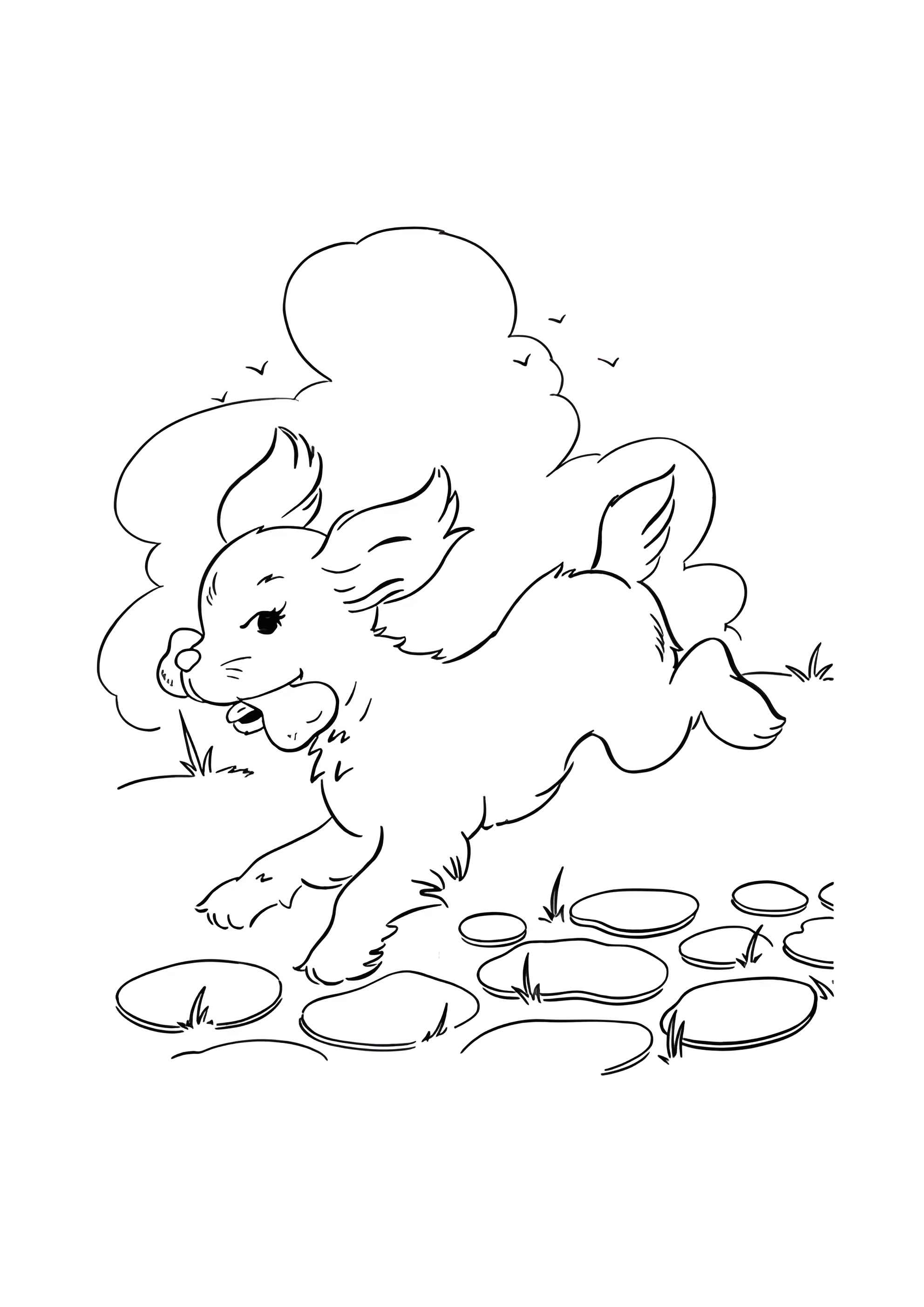 Раскраска Собака убегает с косточкой