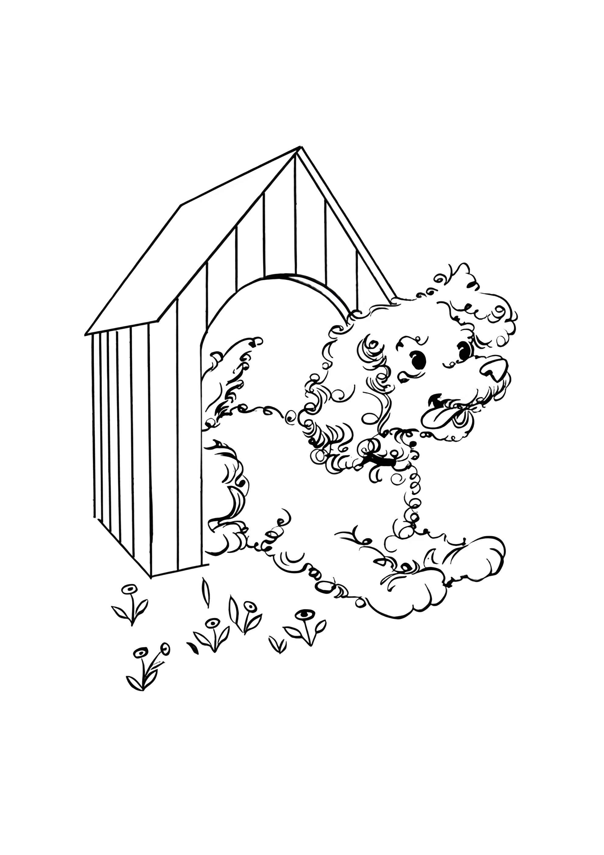 Раскраска Собака выглядывает из будки