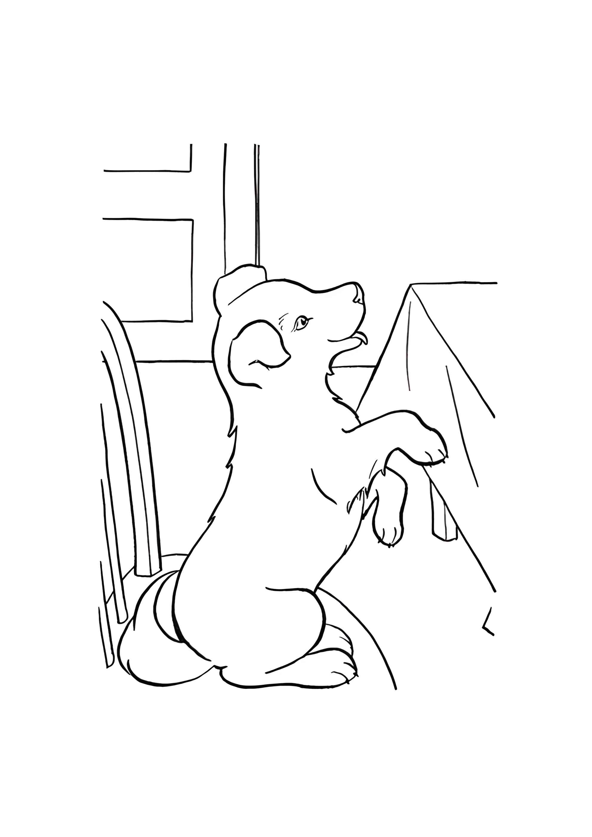 Раскраска Собака ждёт обед