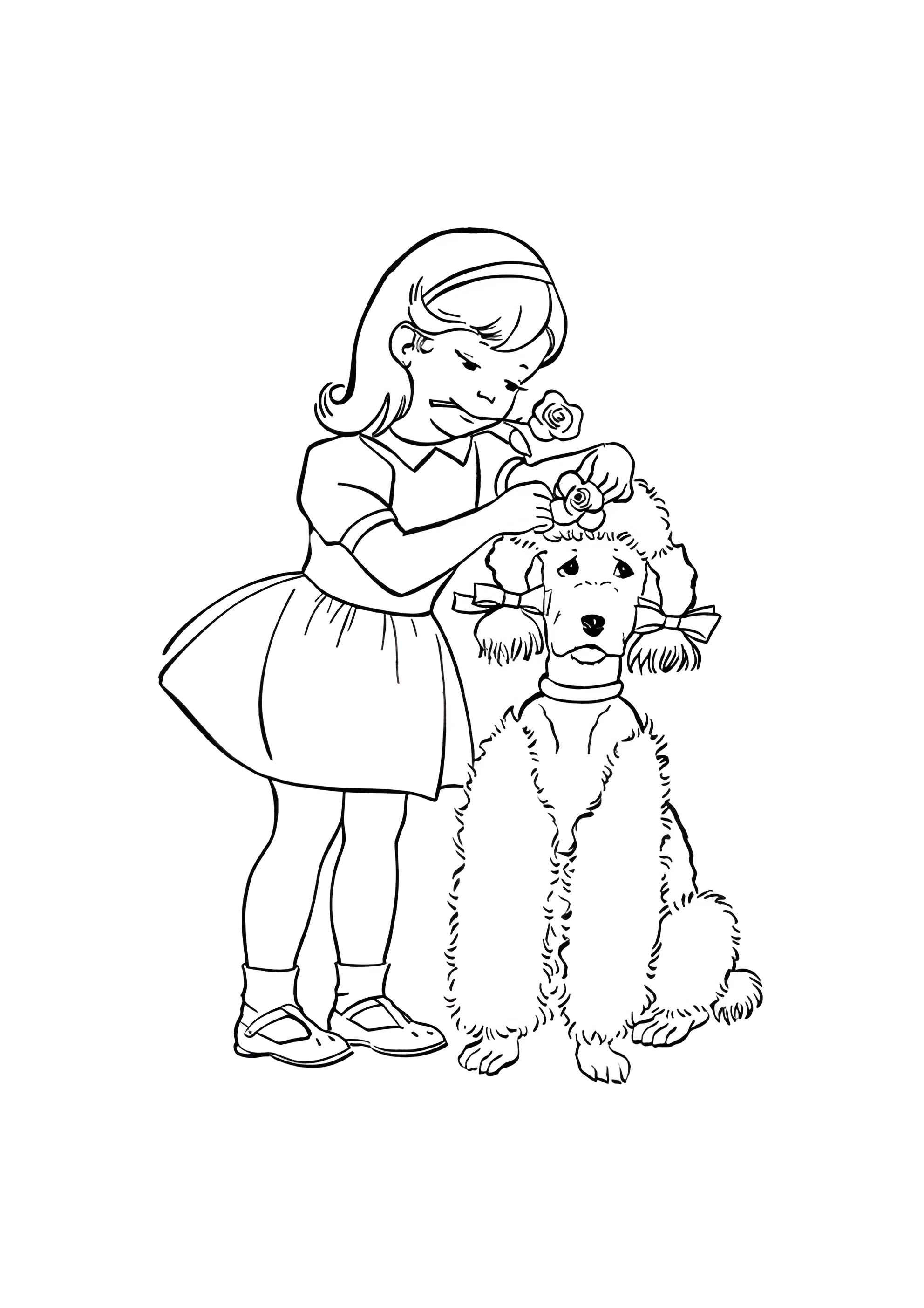 Раскраска Собаку украшают цветочками