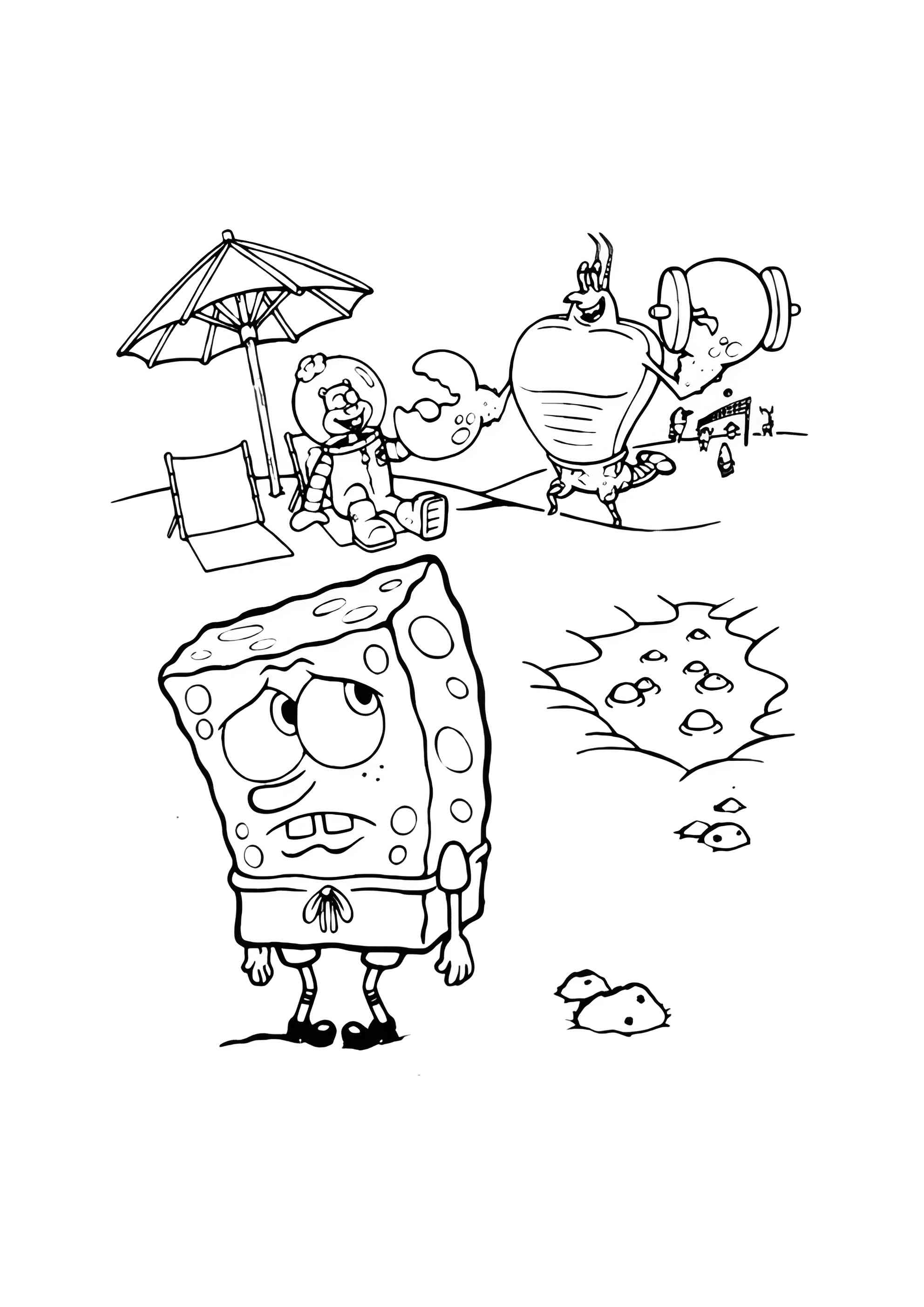 Раскраска Спанч Боб пытается поднять штангу