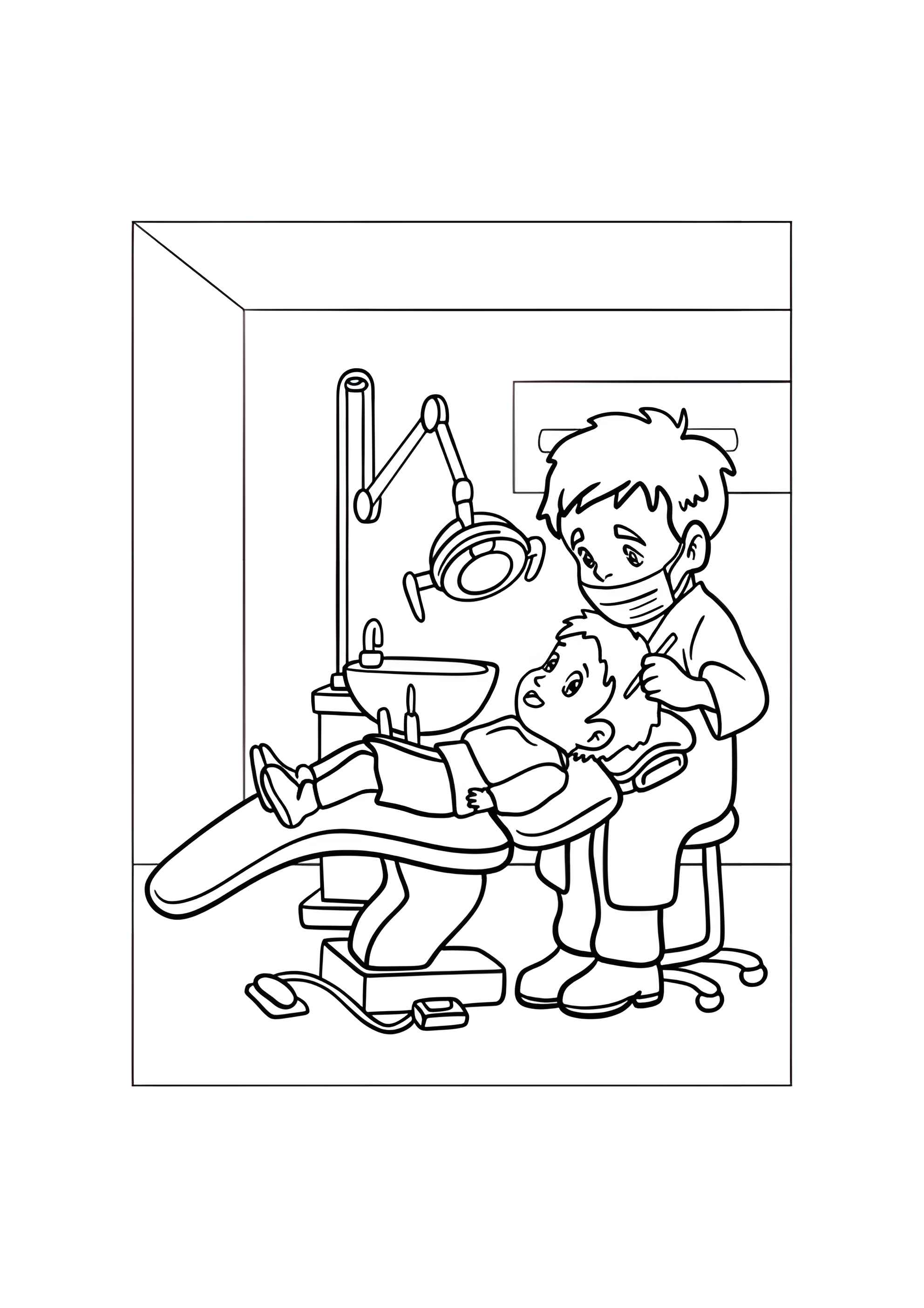 Раскраска Стоматолог с пациентом