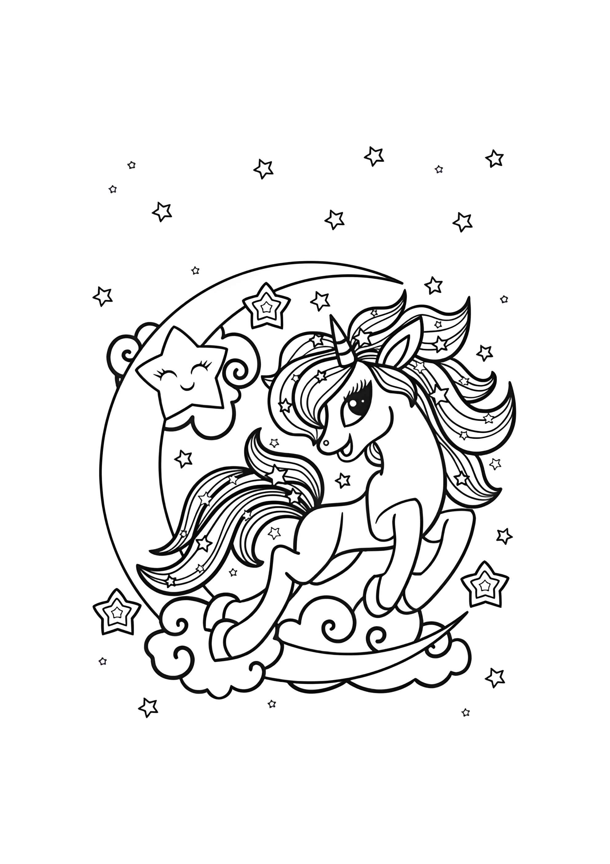 Раскраска Светящийся единорог на луне