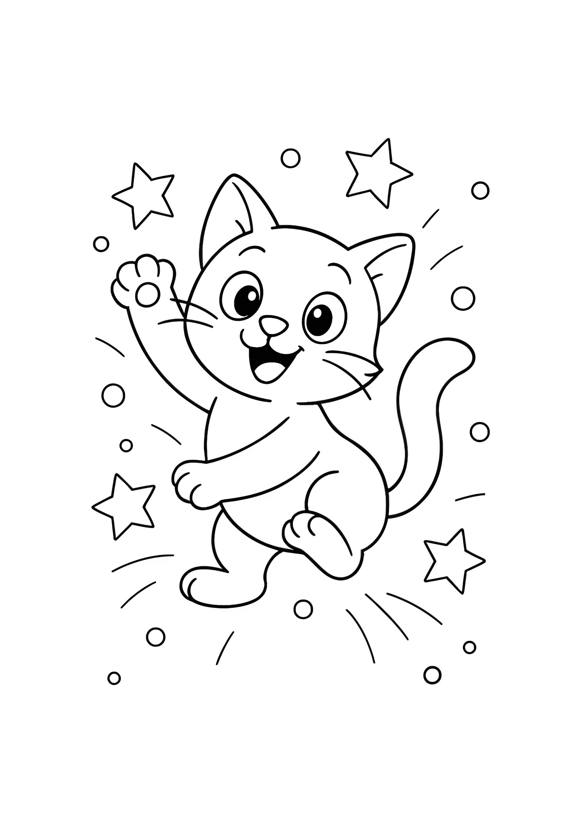 Раскраска Танцующий котик и звездочки