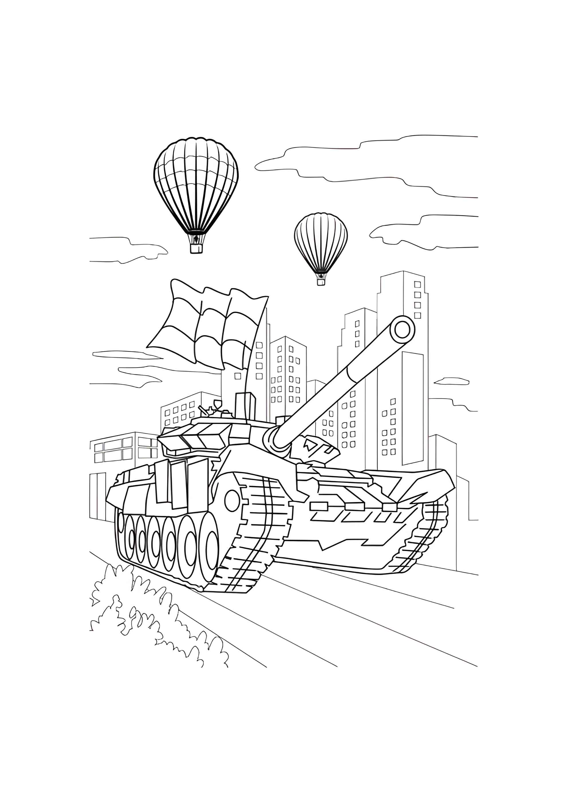 Раскраска Танк и воздушные шары