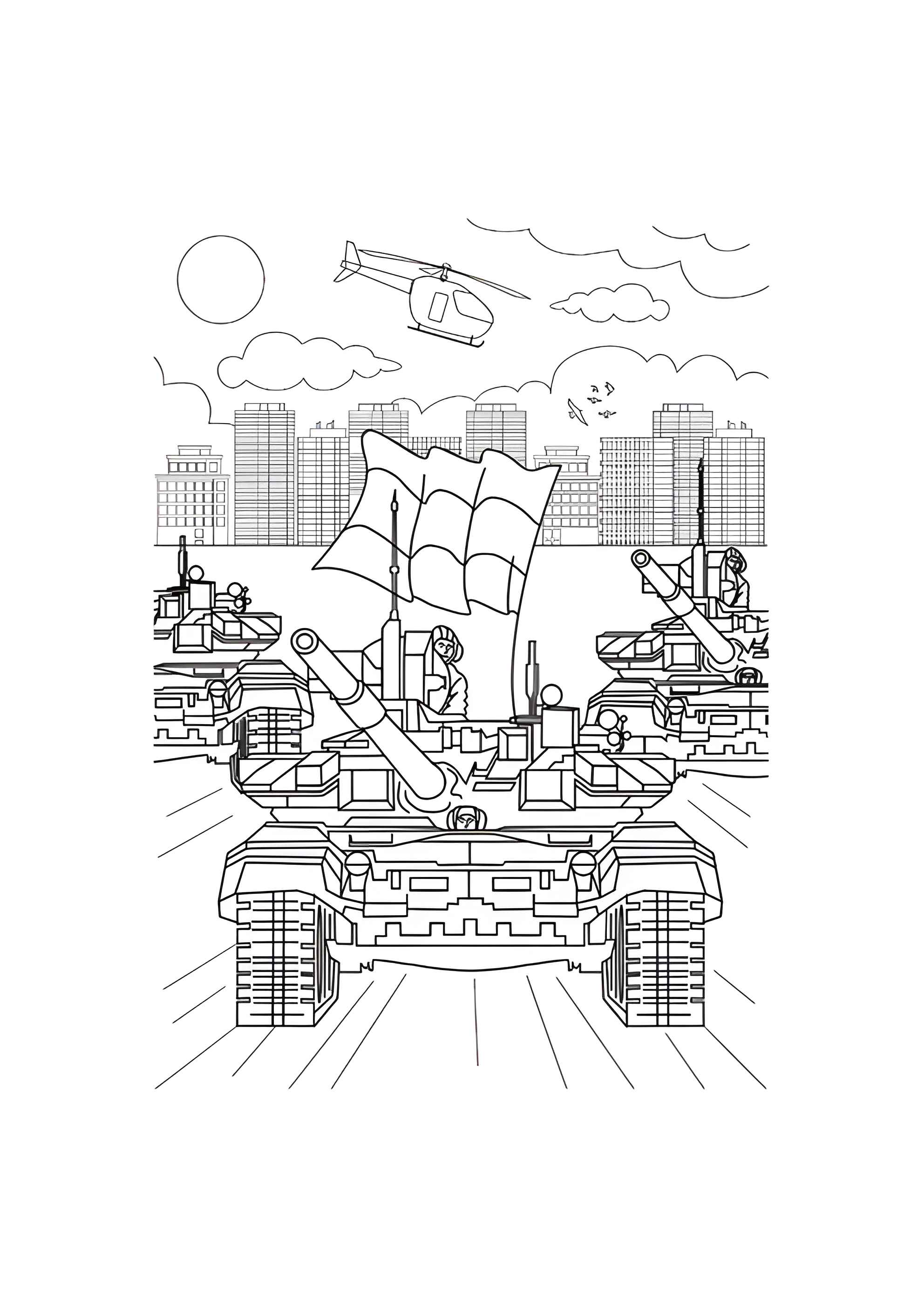 Раскраска Танки на параде