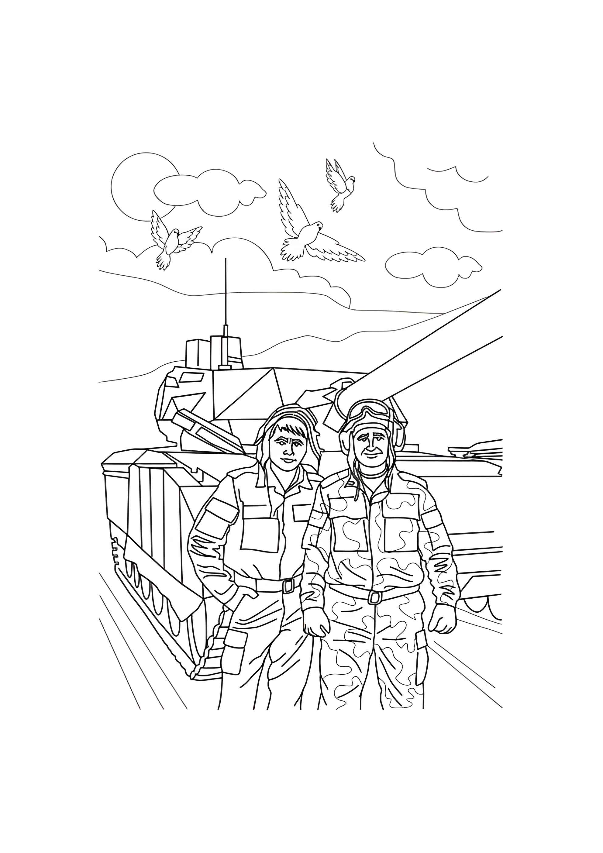 Раскраска Танкисты на День победы