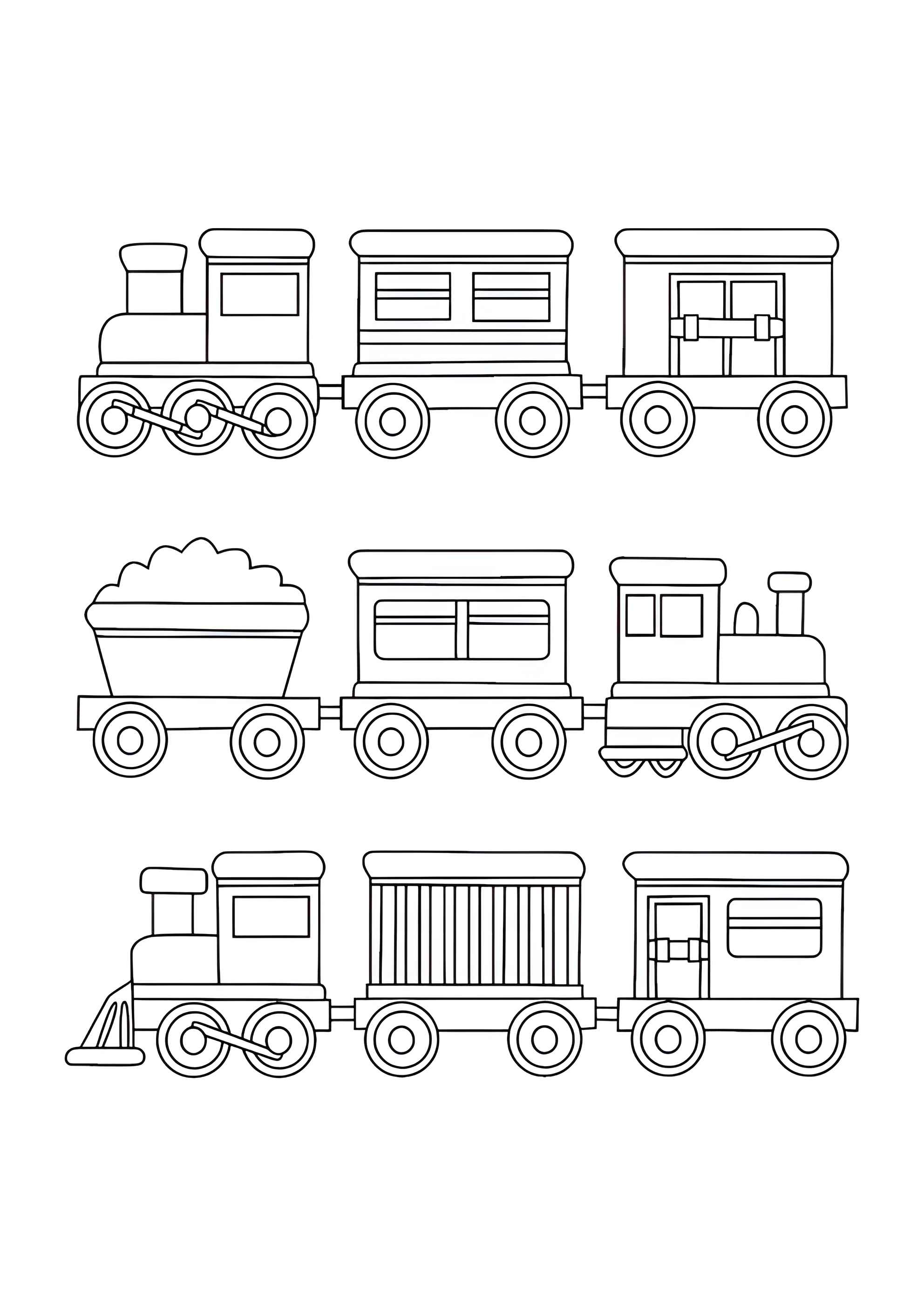 Раскраска Три разных паровозика