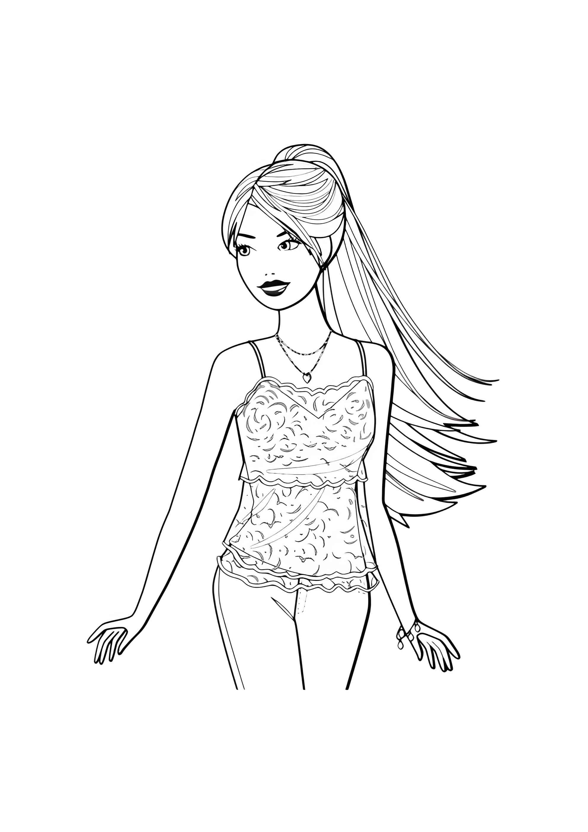 Раскраска У Барби новая прическа