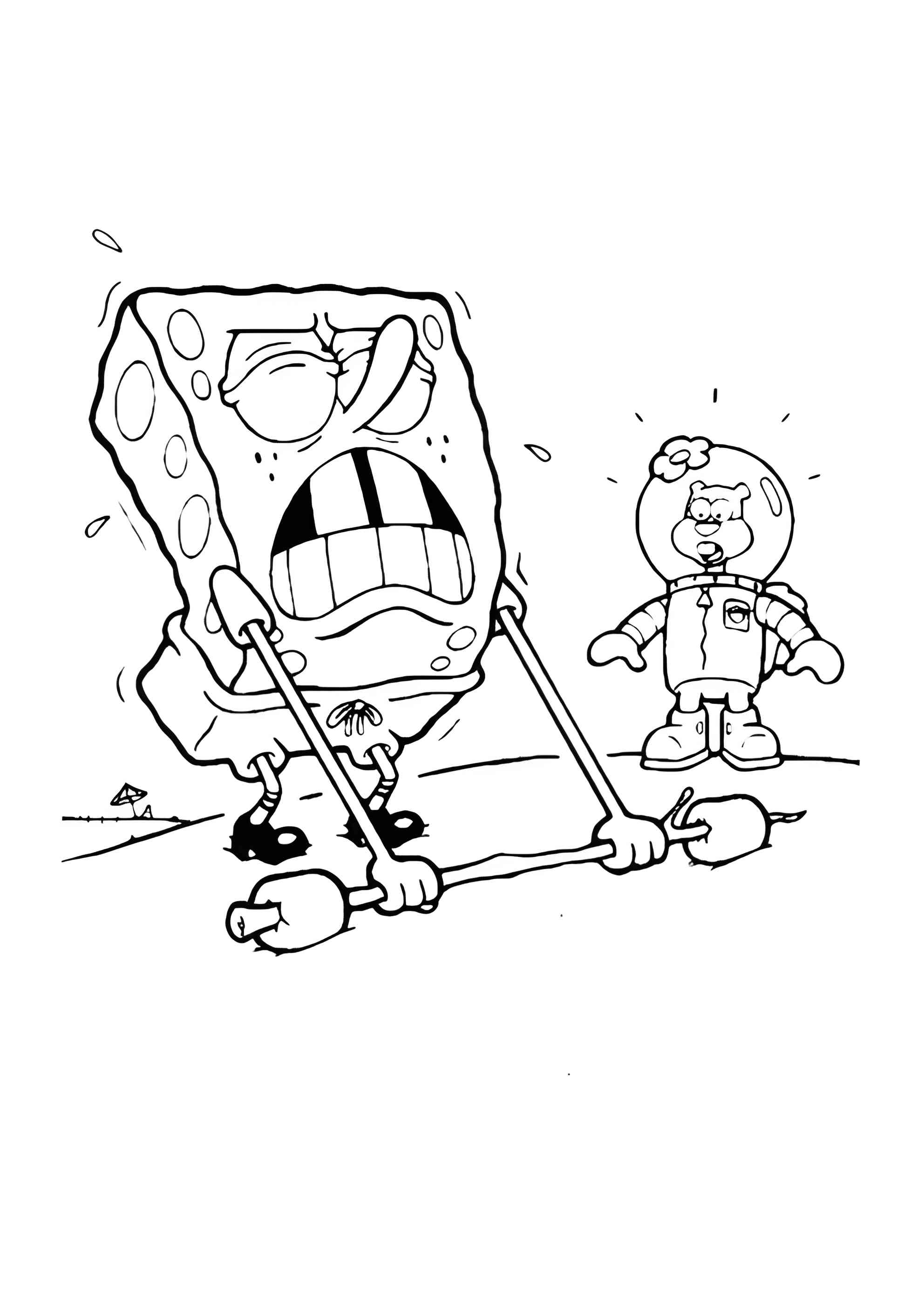 Раскраска Веселье Губки Боба на пляже