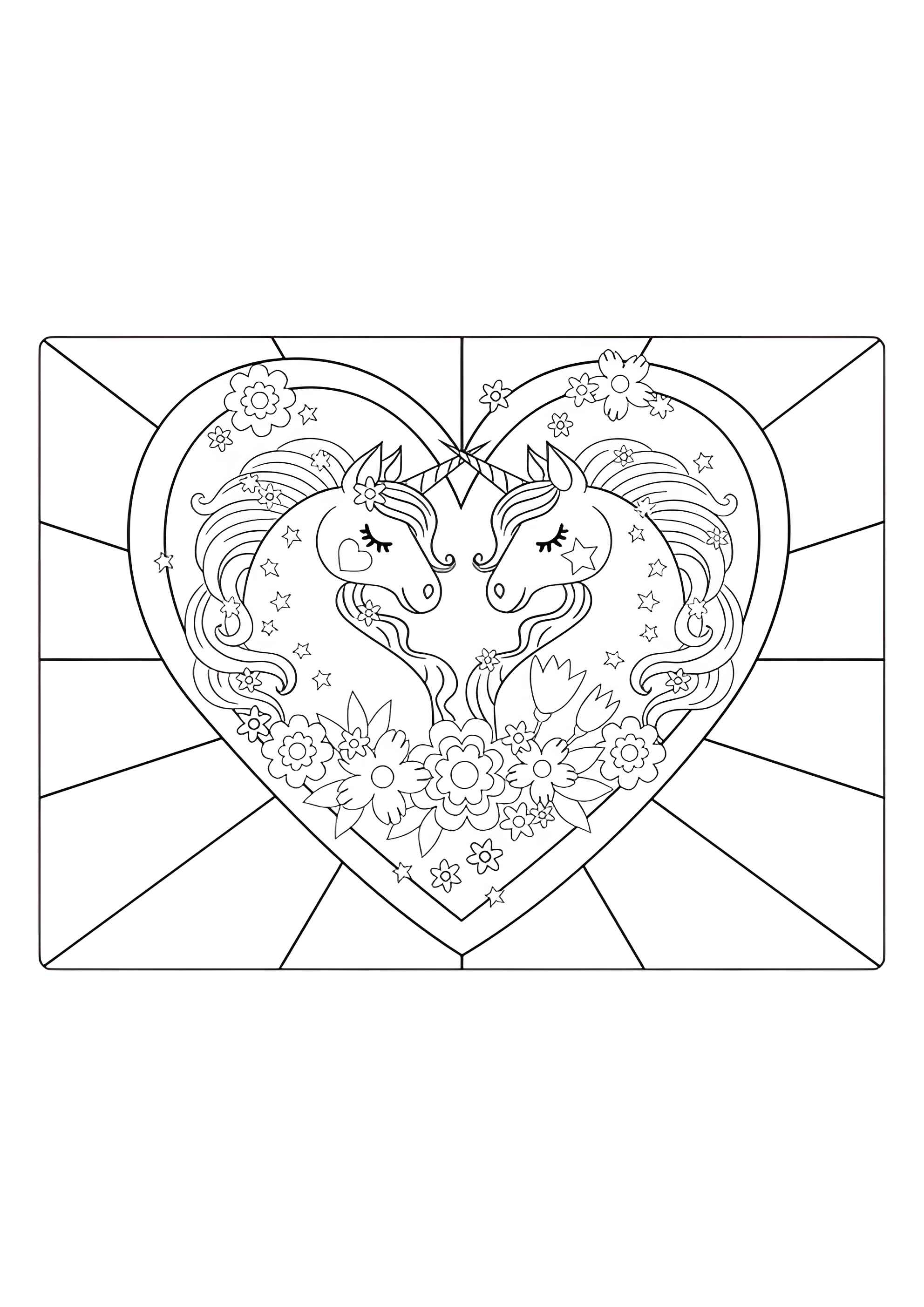Раскраска Влюблённые единороги