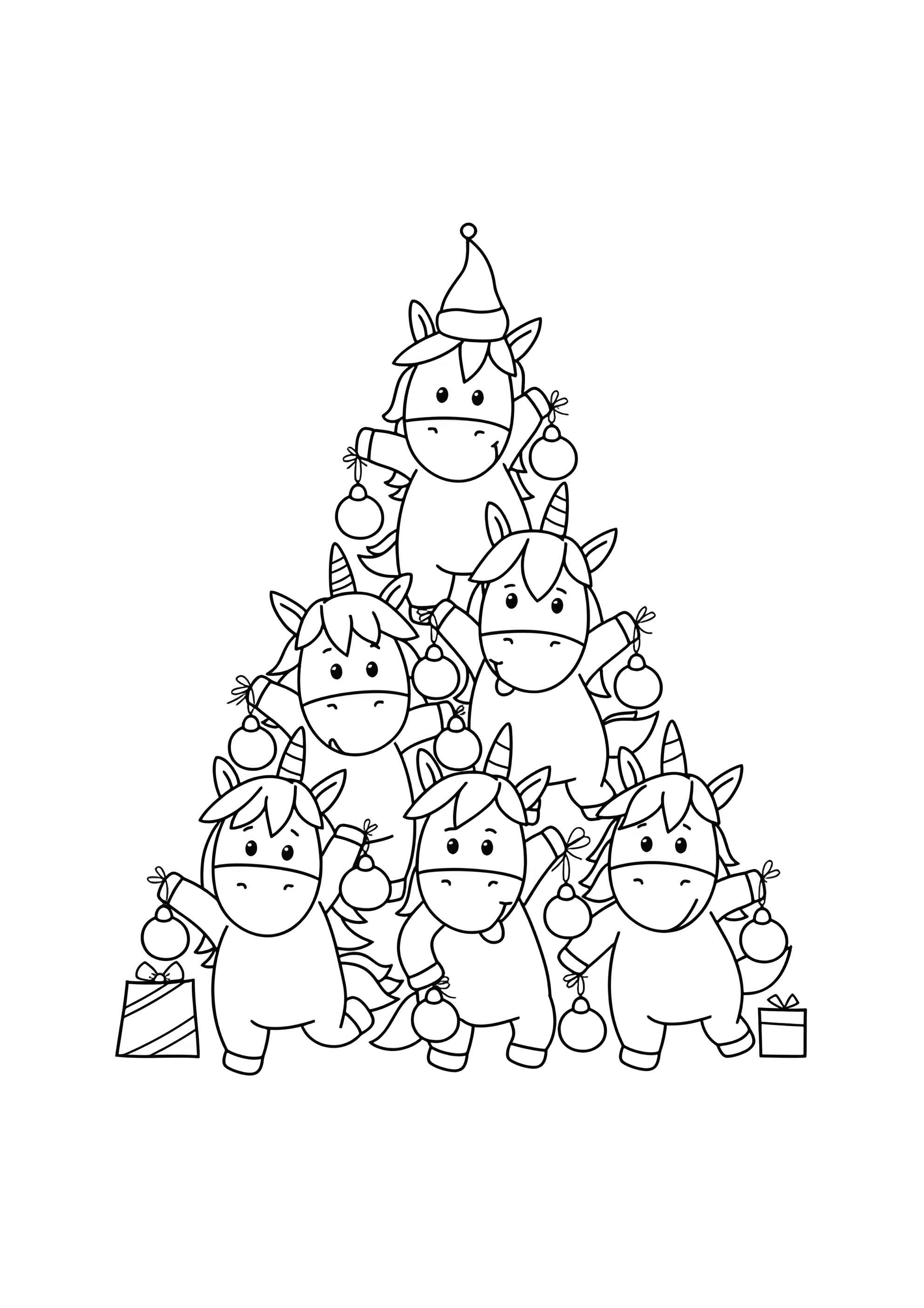 Раскраска Ёлочка из единорожек