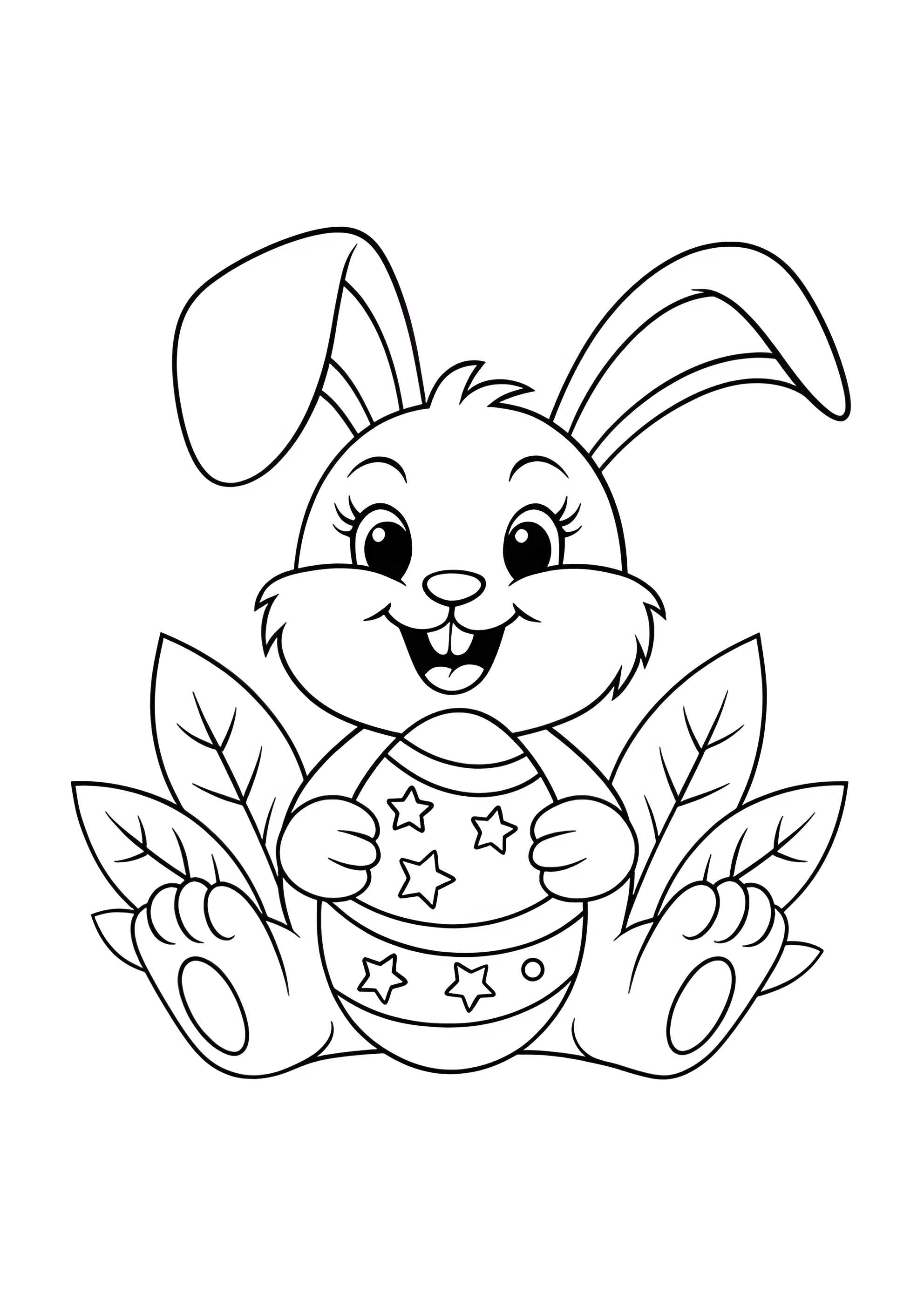 Раскраска Зайка в кустах с пасхальным яйцом