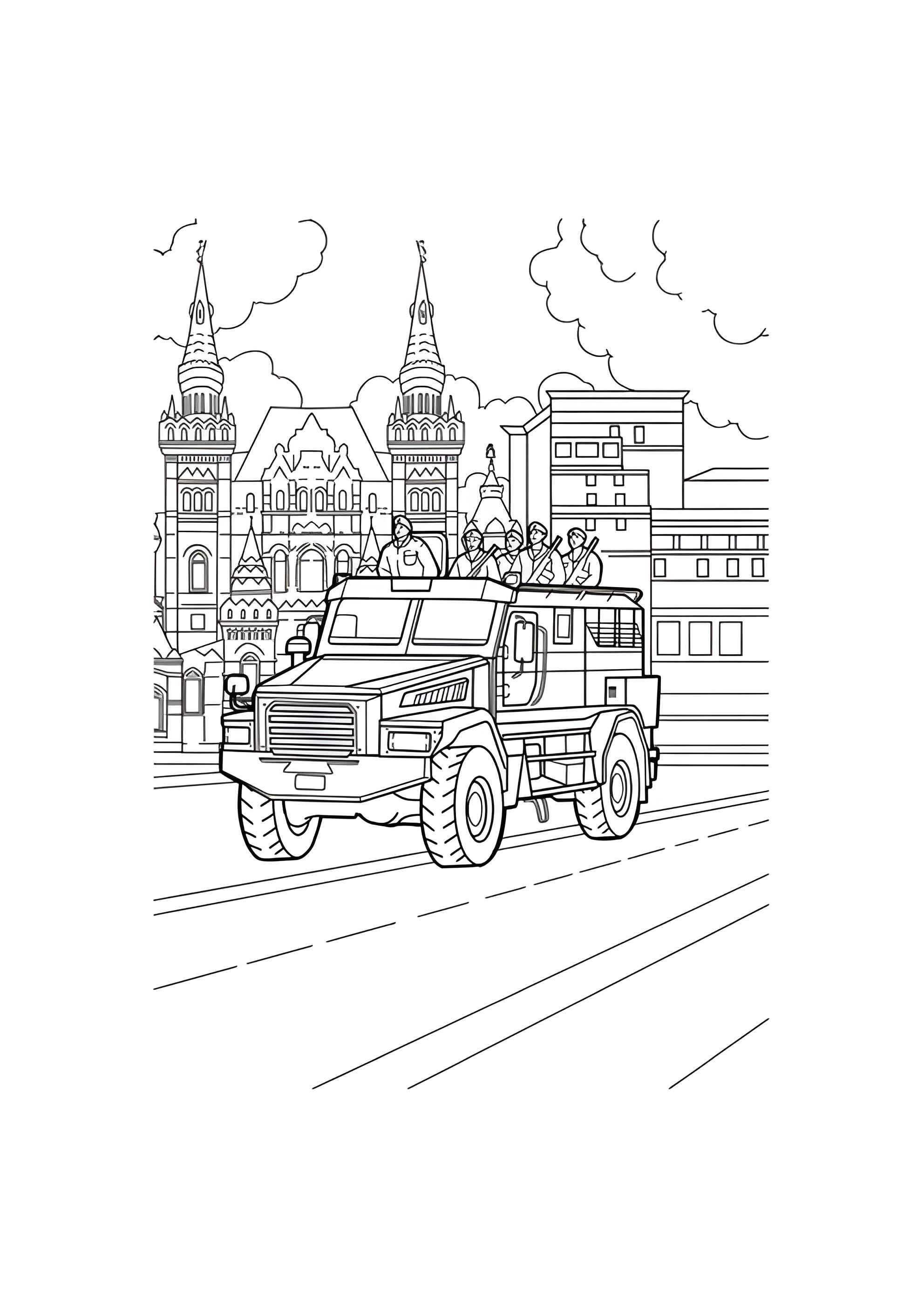 Раскраска Защищенное транспортное средство на Красной площади