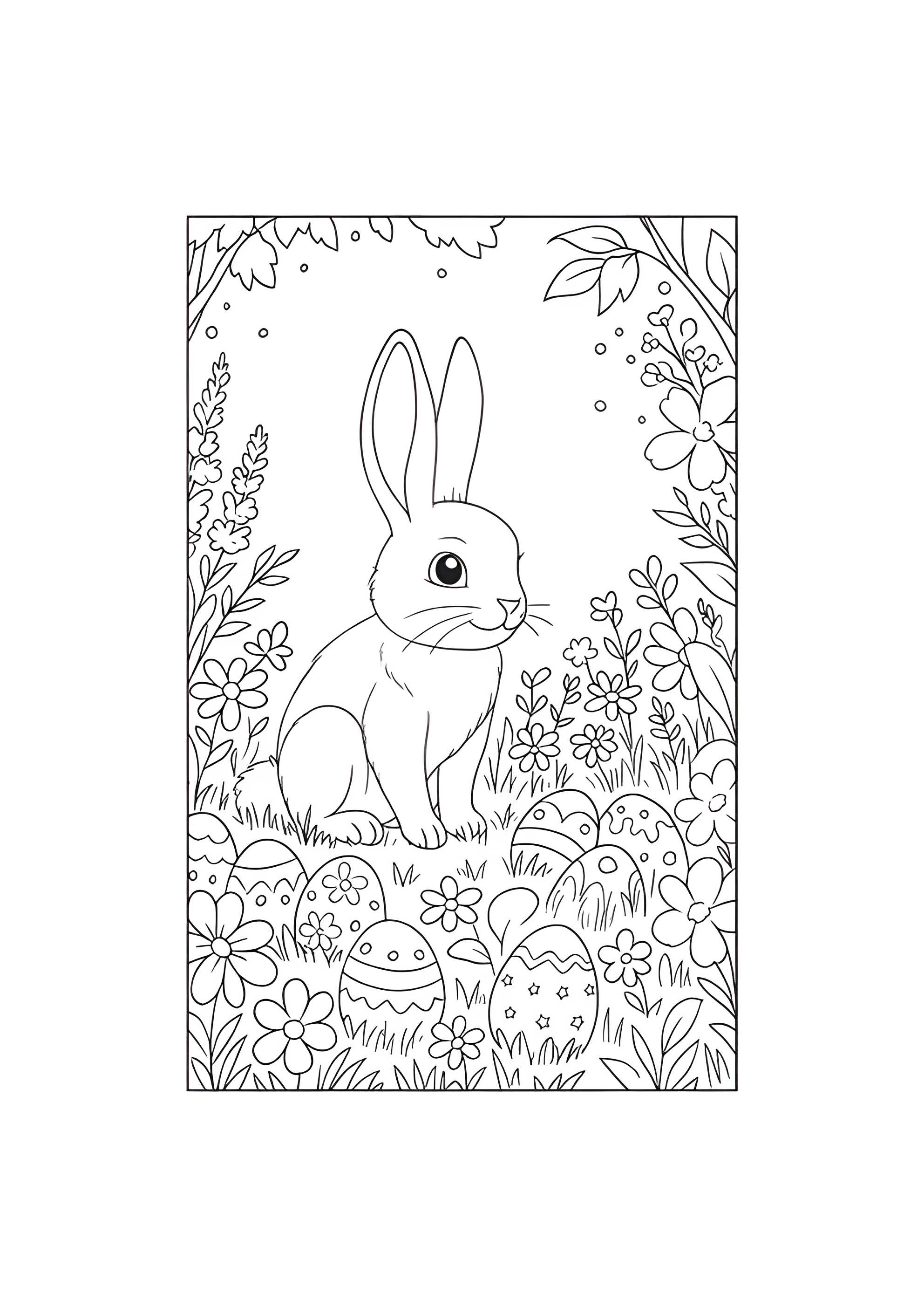 Раскраска Заяц сидит на полянке