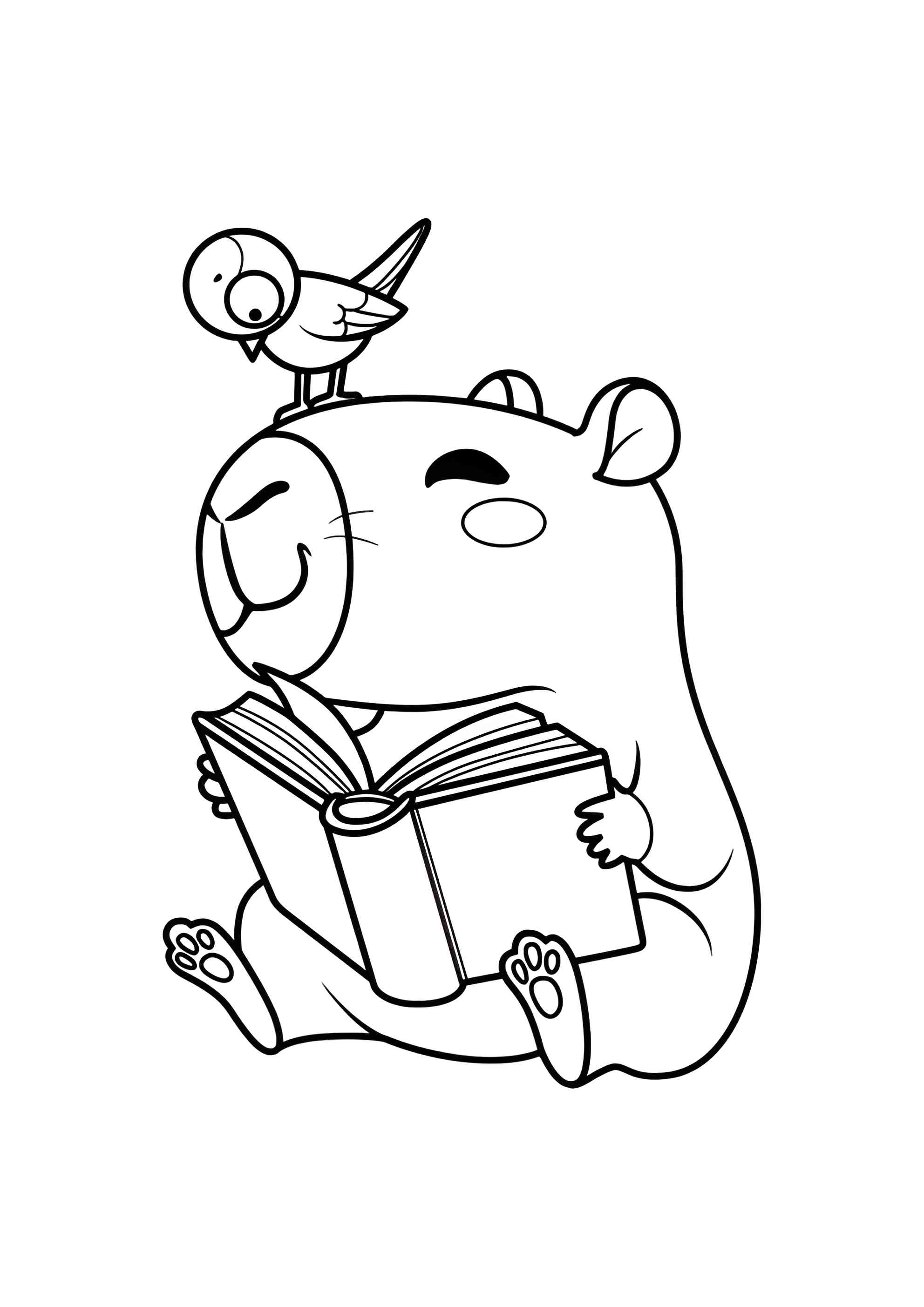 Раскраска Капибара с книгой