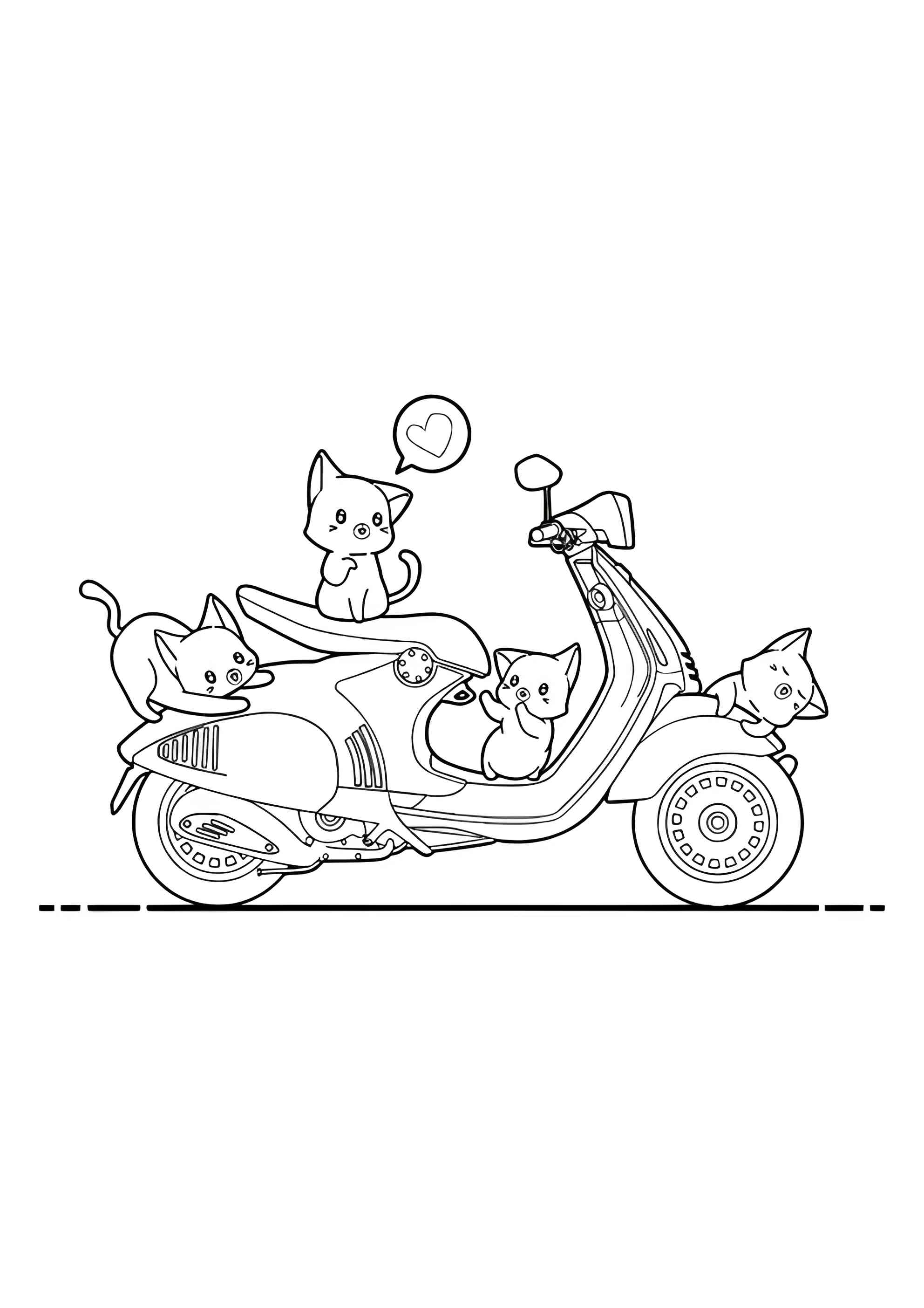 Раскраска Котята на мотоцикле