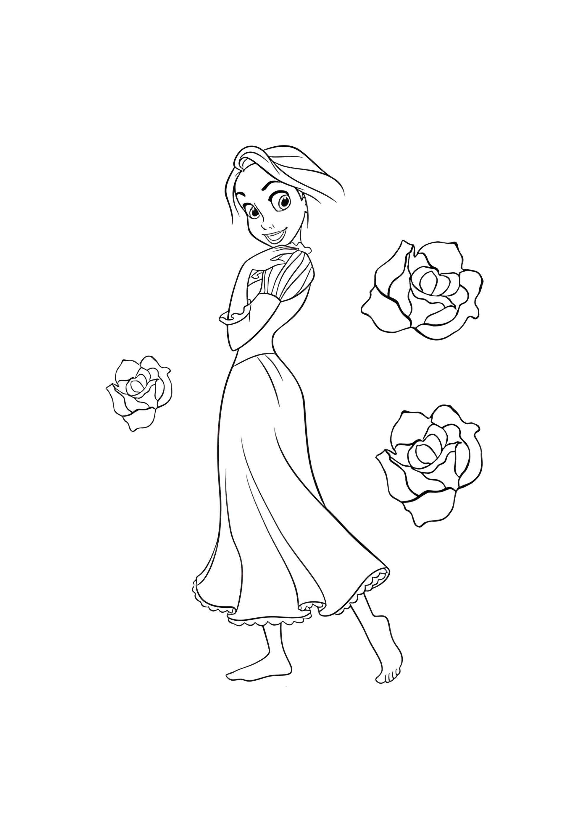 Раскраска Рапунцель с короткими волосами и розочки