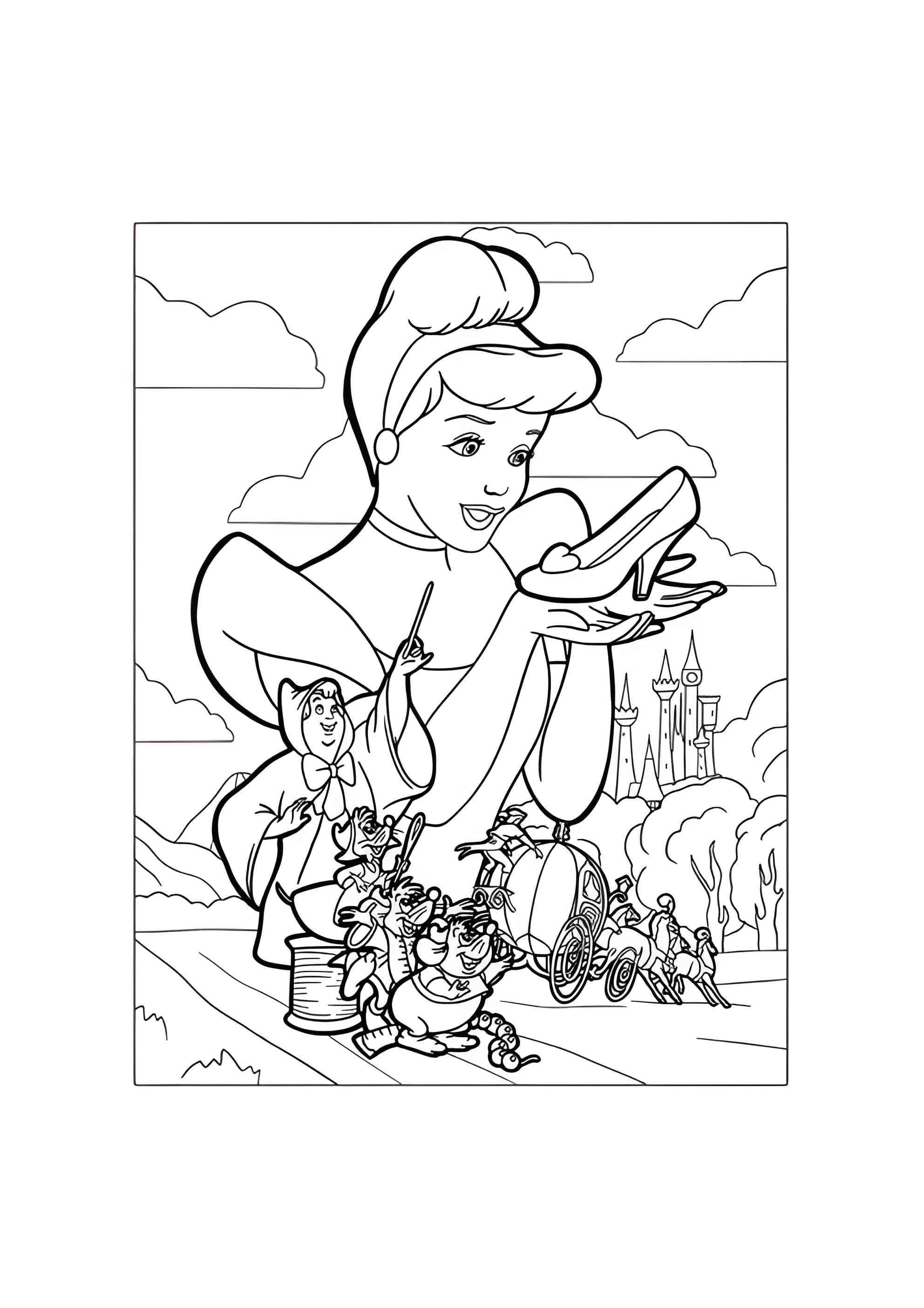 Раскраска Золушка держит туфельку