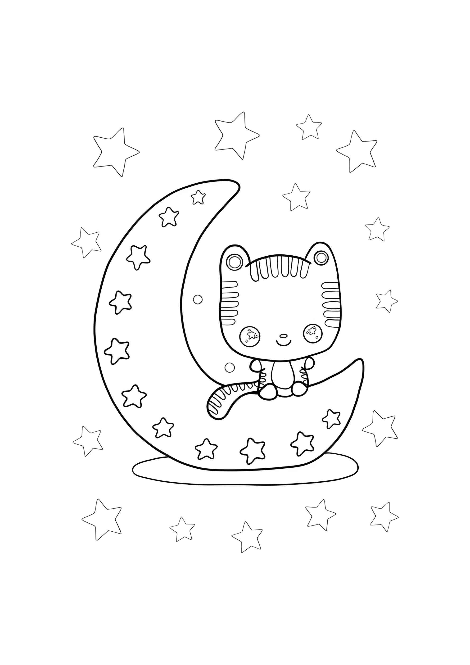 Раскраска Милая луна с котиком